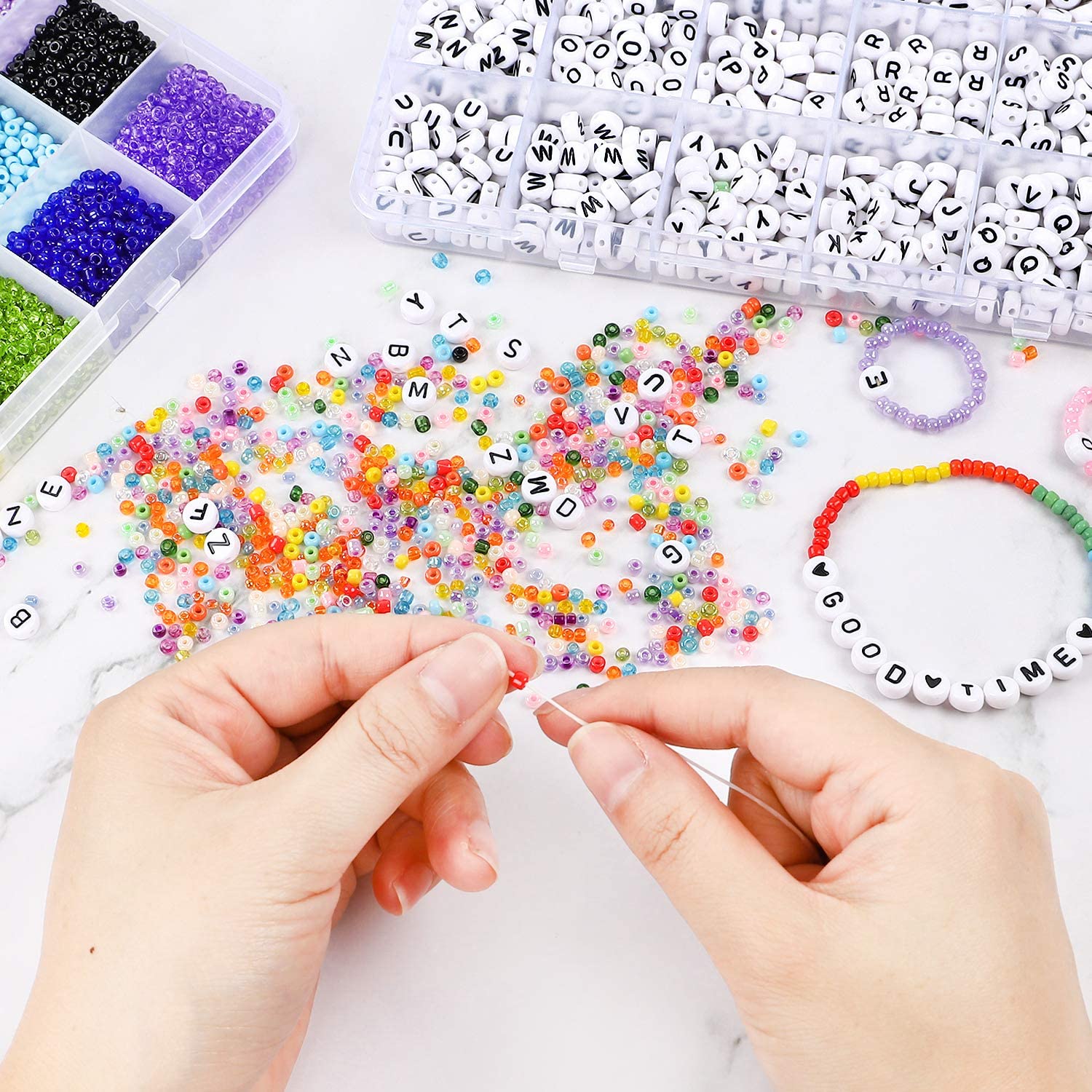 600+pcs Aster Bibivisa DIY Beads Set Flowers Gift for Girls 4 Years up Princess Style Box Craft Toys Jewelry Making Kits DIY Bracelets Necklaces Pearls Beads 24 Shapes of Kitty Bows for Kids 