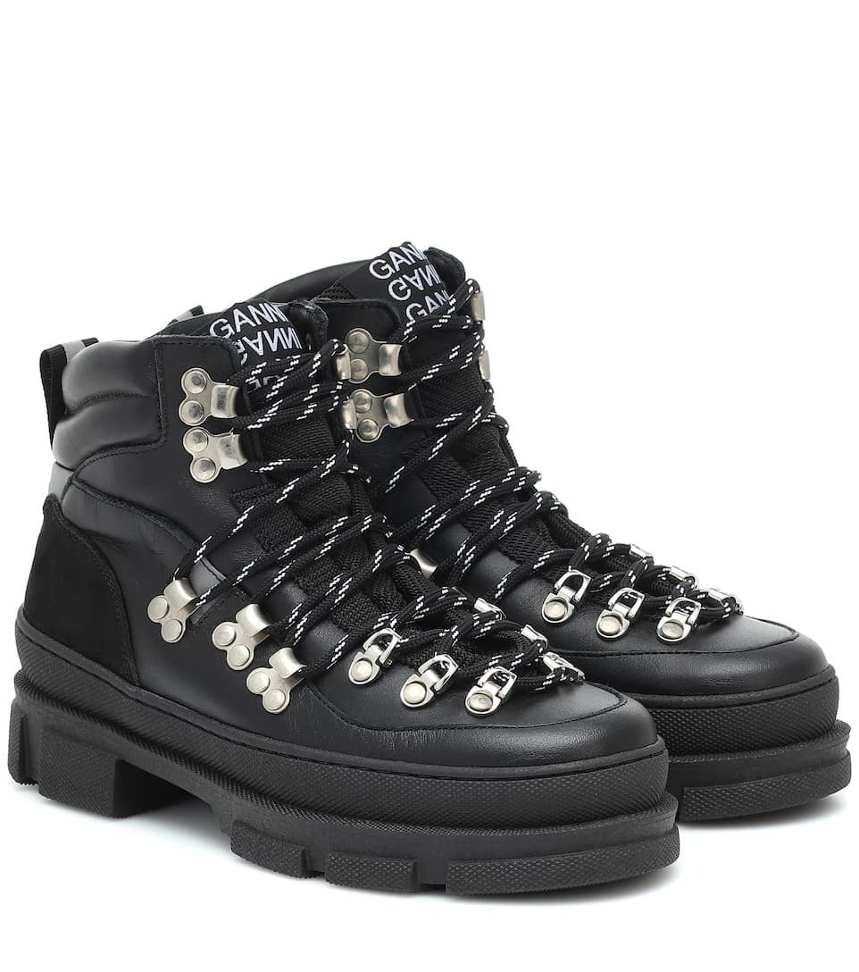 Ganni + Sporty Hiking Leather Ankle Boots