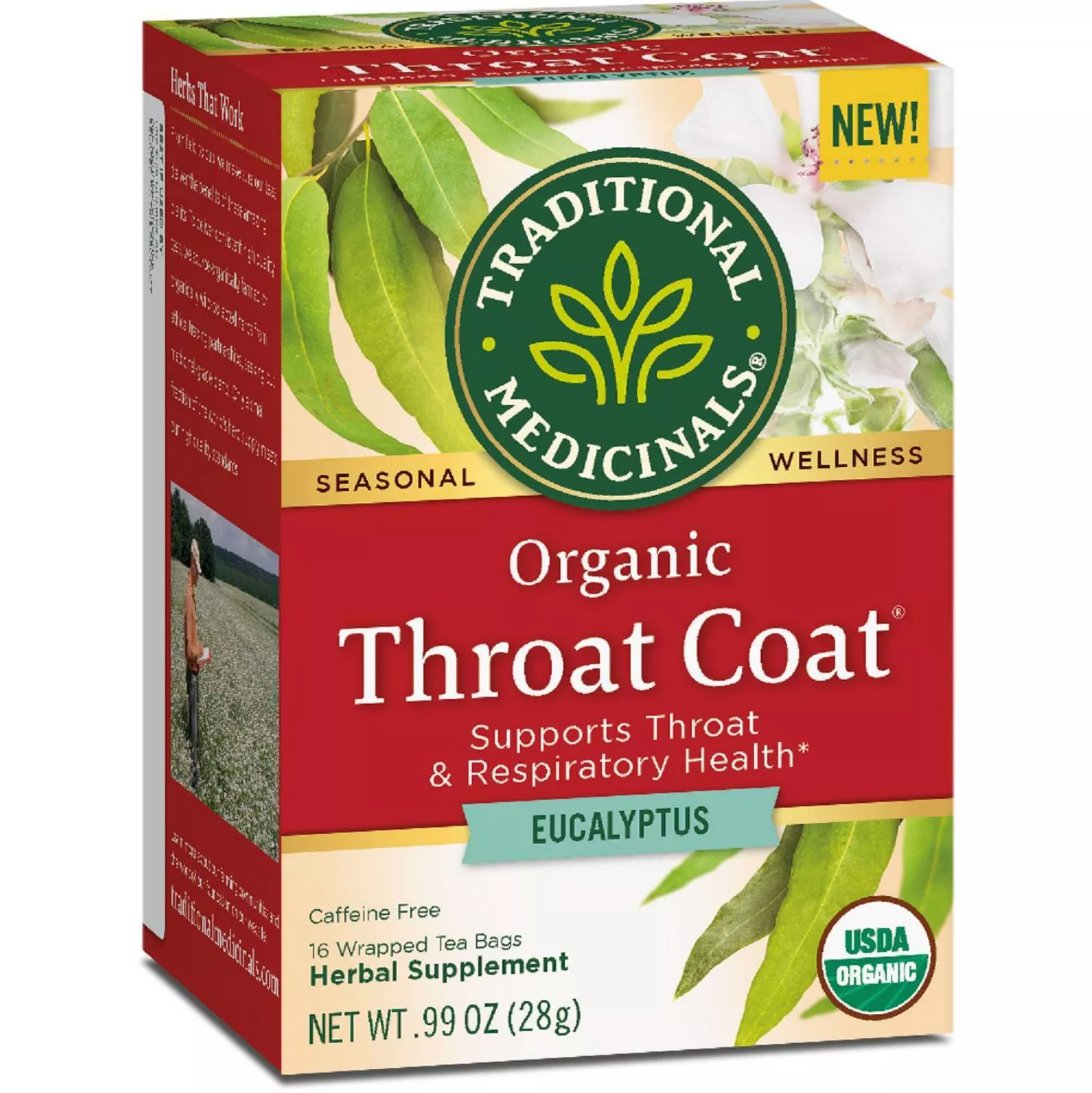 Traditional Medicinals + Organic Throat Coat Eucalyptus Herbal Tea 16ct