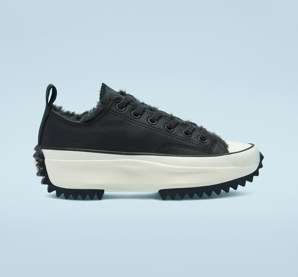 converse cosy club faux fur lined trainers in black