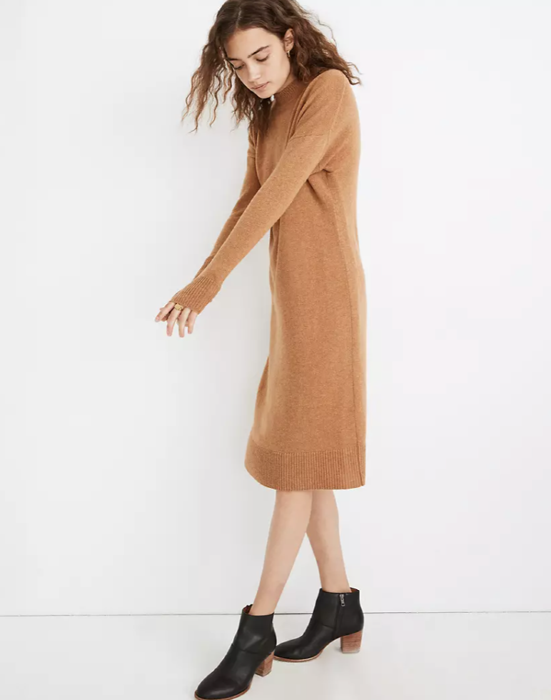 Madewell Re sourced Cashmere Mockneck Midi Sweater Dress