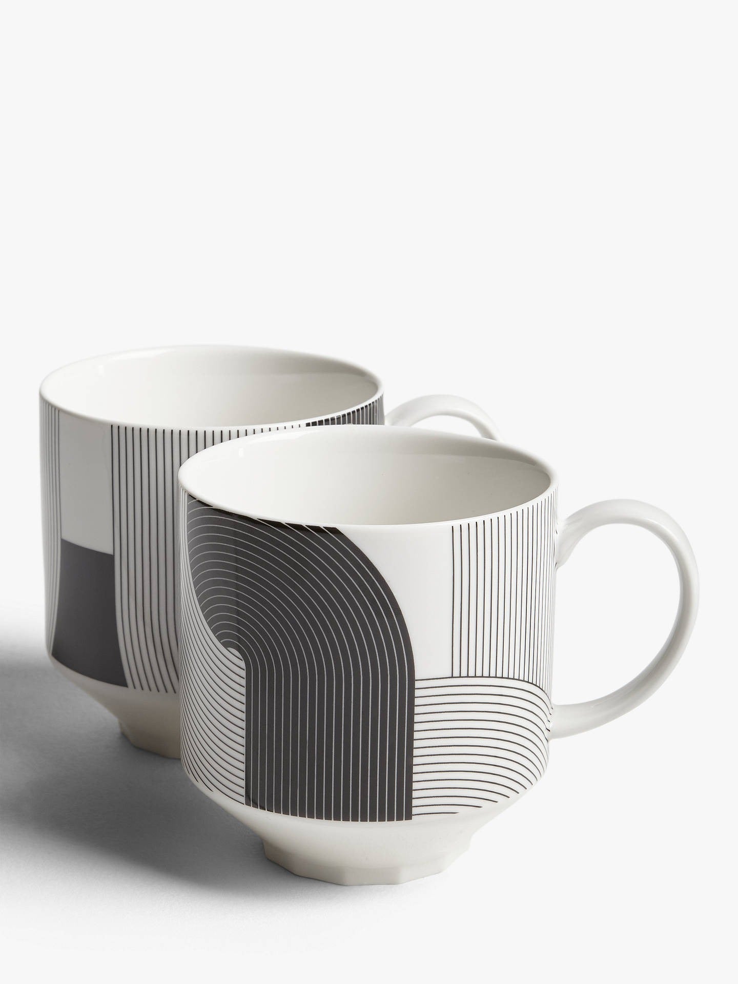 John Lewis & Partners + Fine China Mugs, Set of 2, Black/White, 400ml