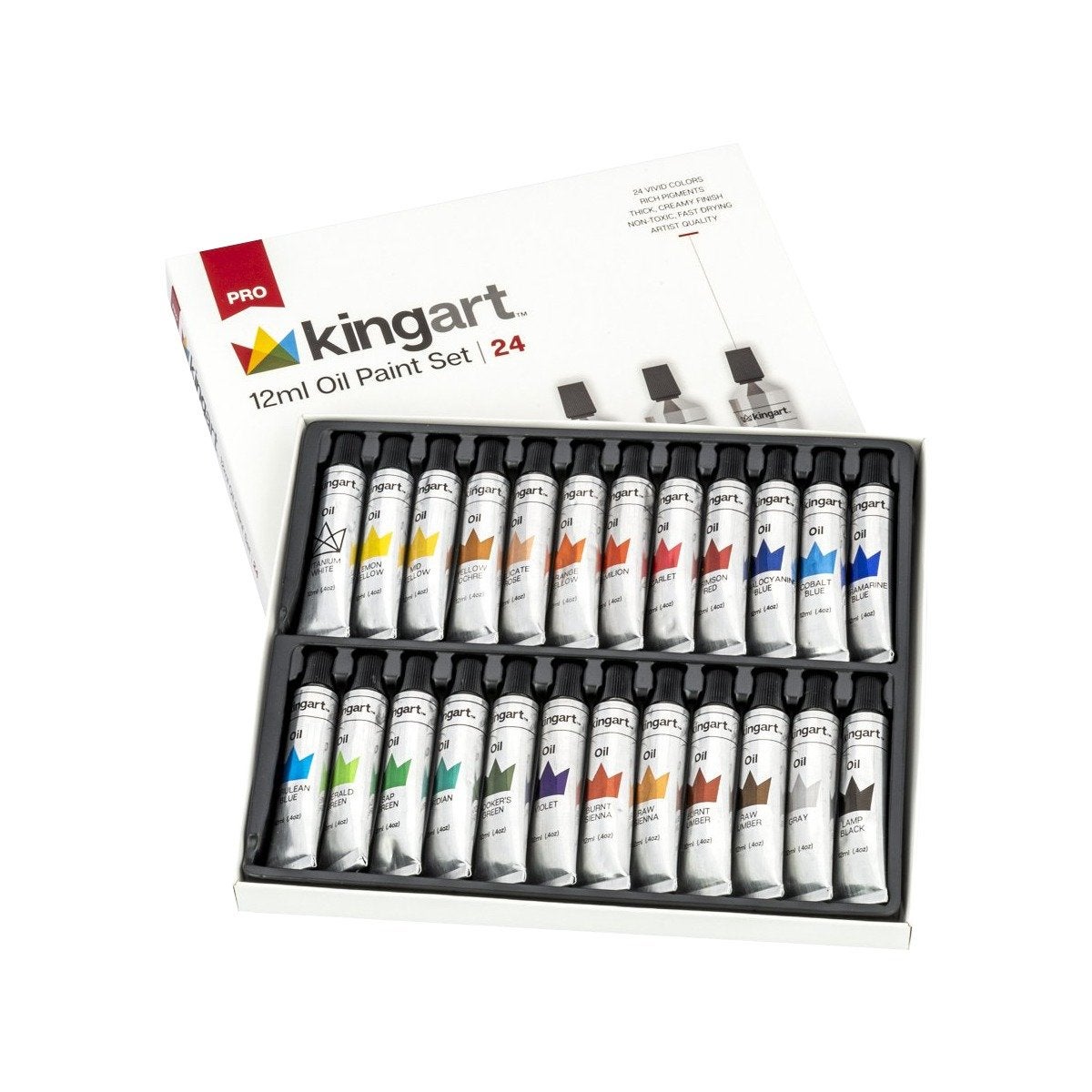 KINGART PRO Artist Acrylic Paint, 75ml (2.54oz), Set of 12 Unique Colors 