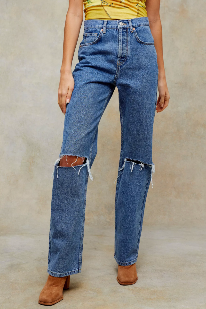 Topshop mid blue straight leg best sale jeans