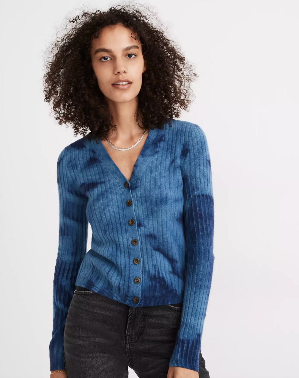 Madewell + Tie-Dye Cashmere Ribbed Slim Cardigan Sweater