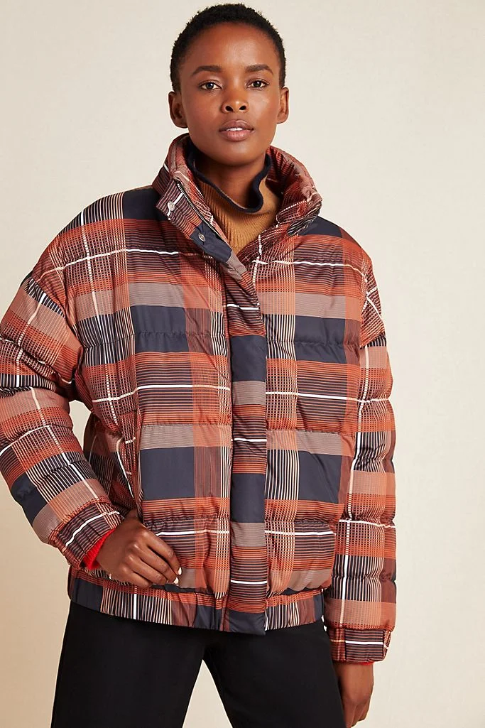Plaid puffer coat best sale