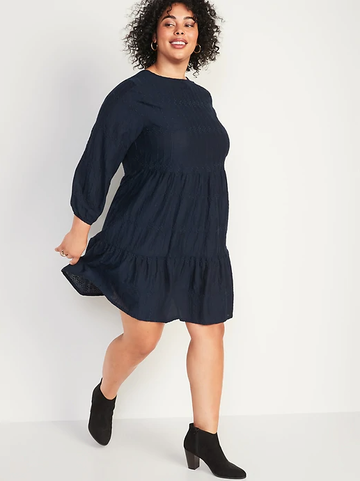 Old Navy + Embroidered Tiered-Hem Plus-Size Swing Dress