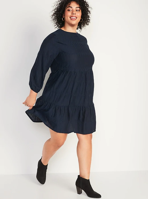Old Navy Embroidered Tiered Hem Plus Size Swing Dress