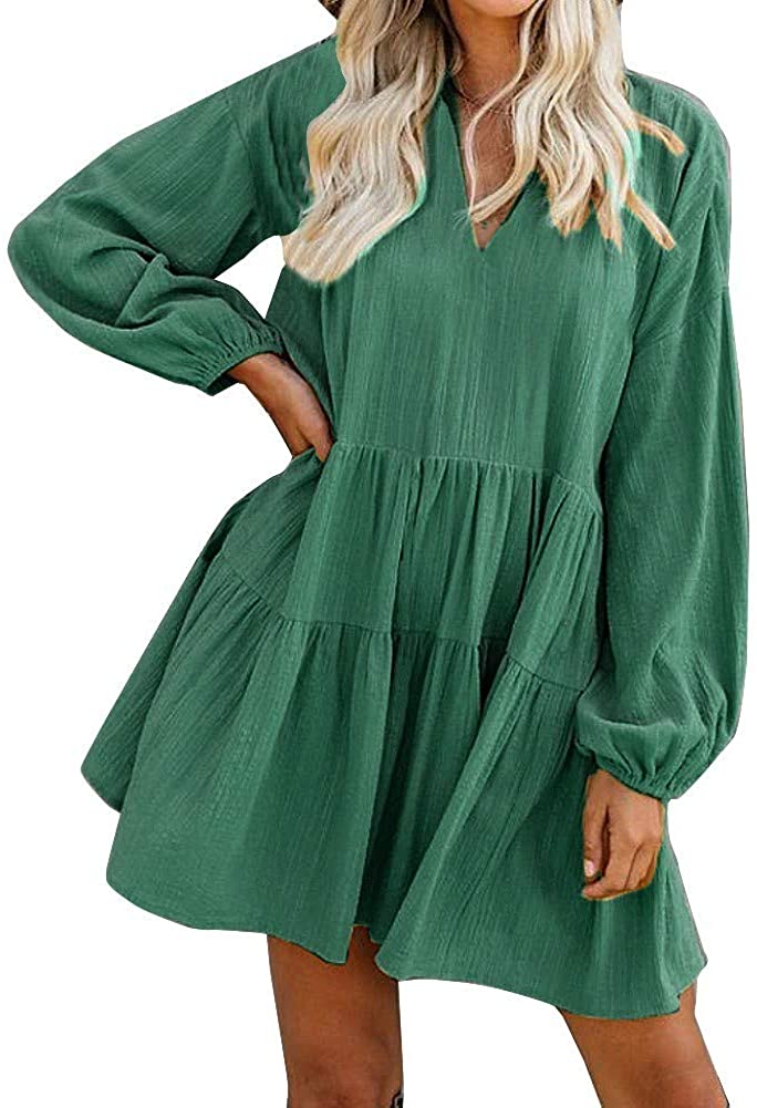 FANCYINN + Bell-Sleeve Ruffle-Hem Shift Dress