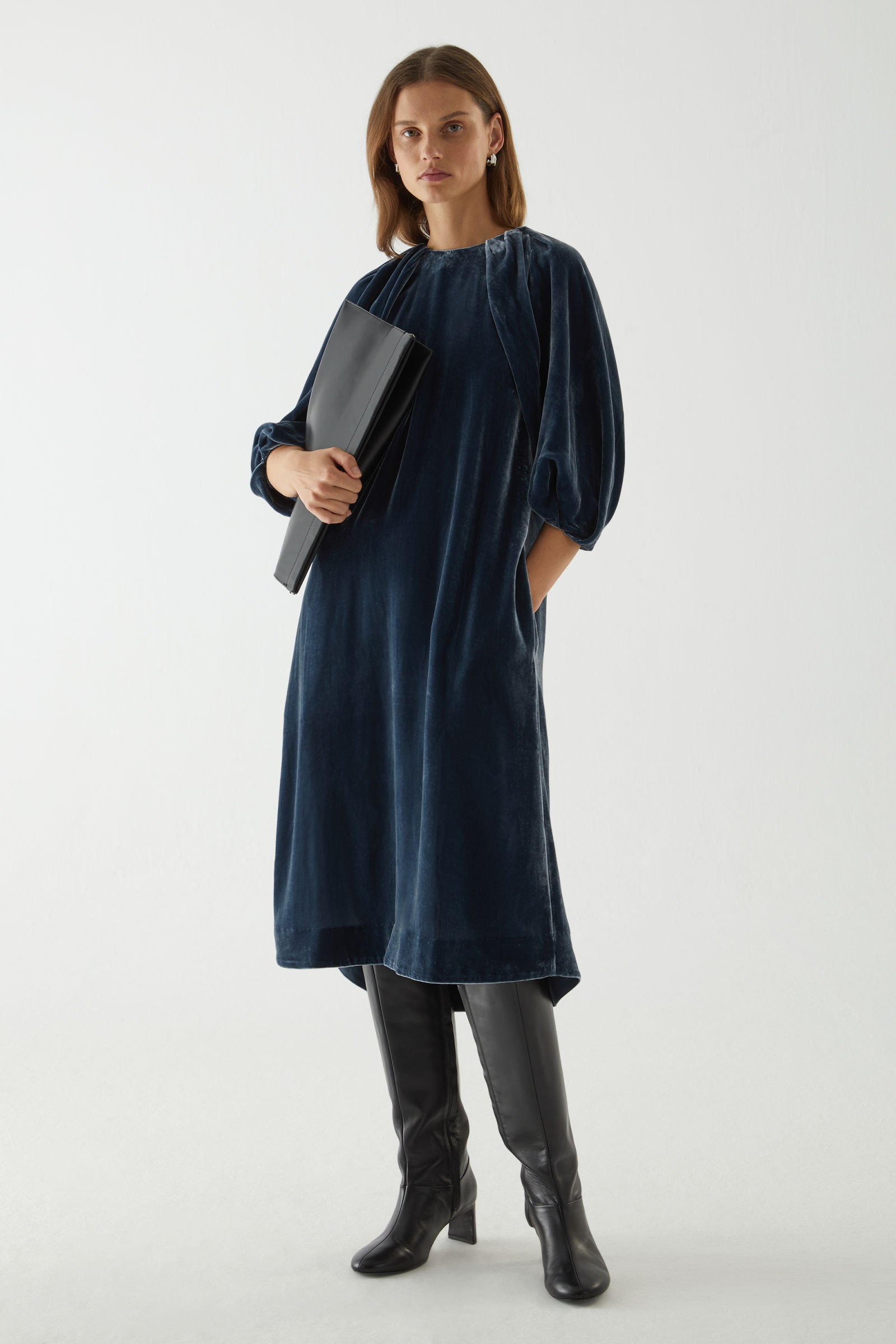 Velvet puff sleeve dress deals