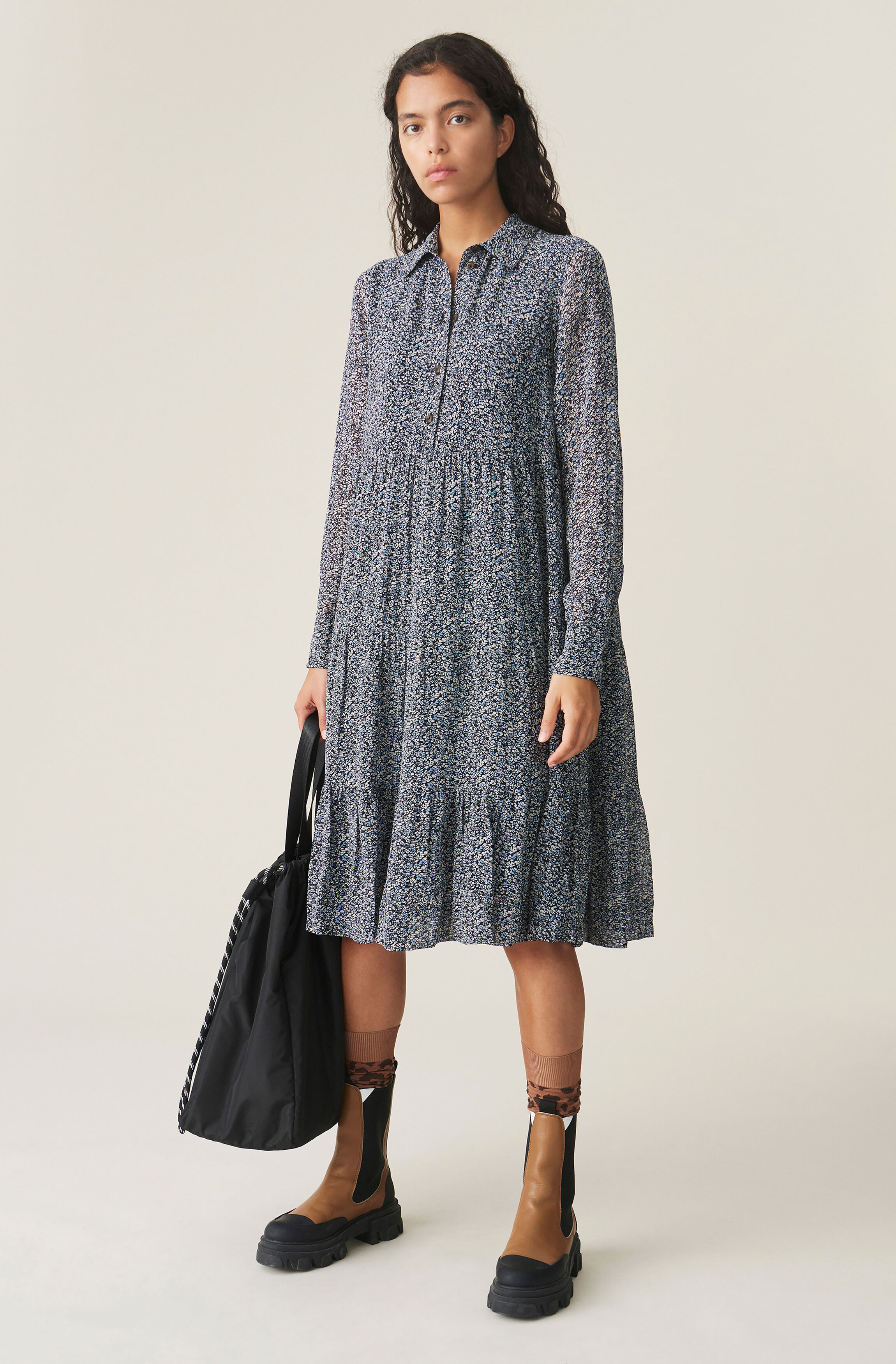 Ganni + Printed Georgette Layer Dress