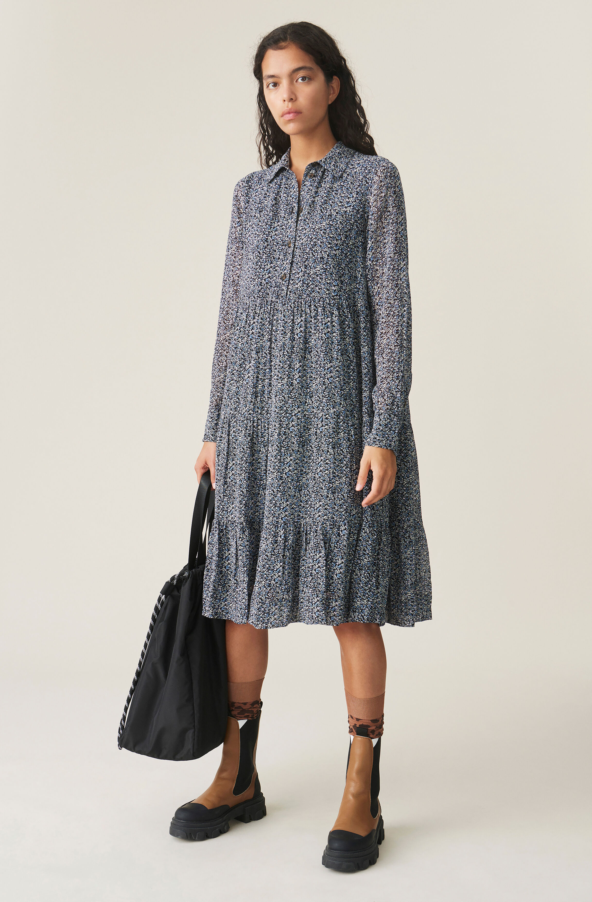 ganni printed georgette dress