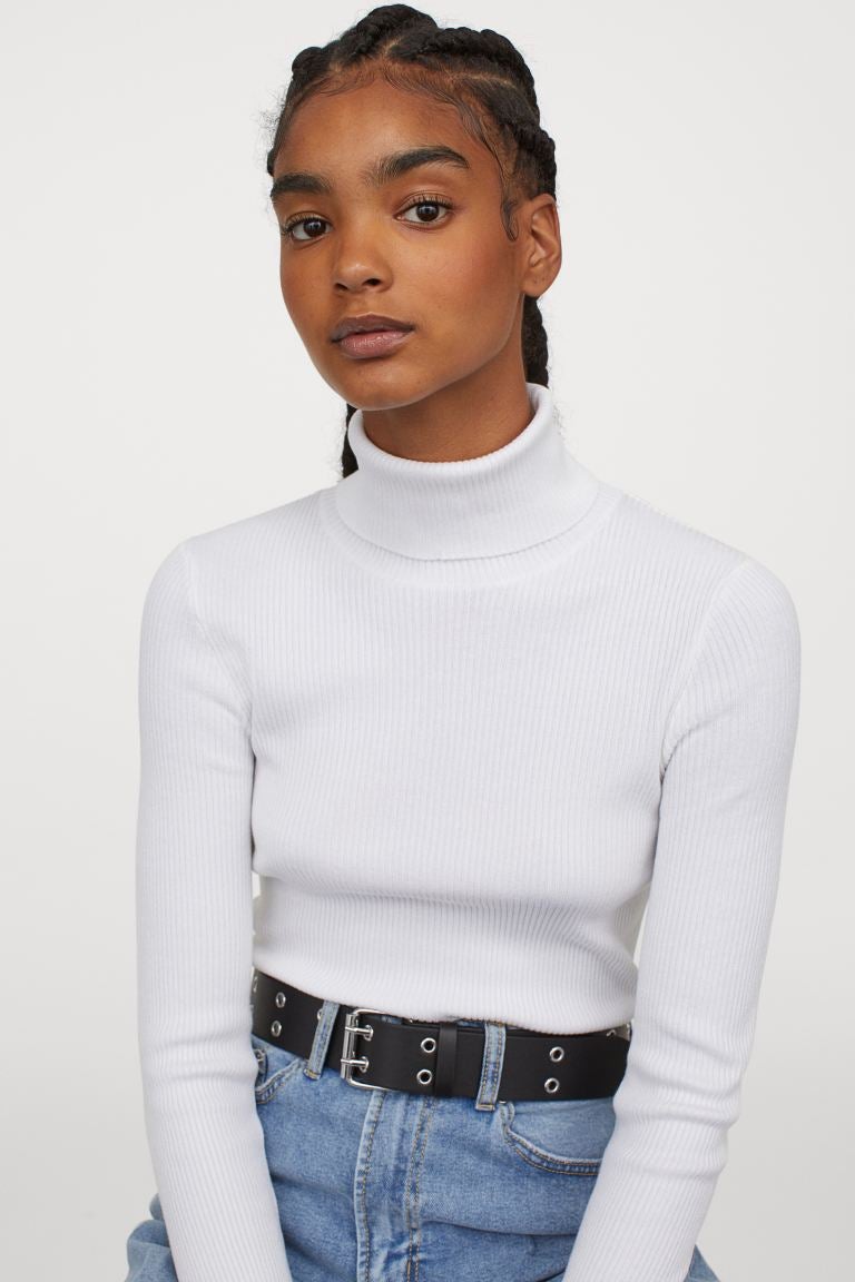 ladies white polo neck jumper