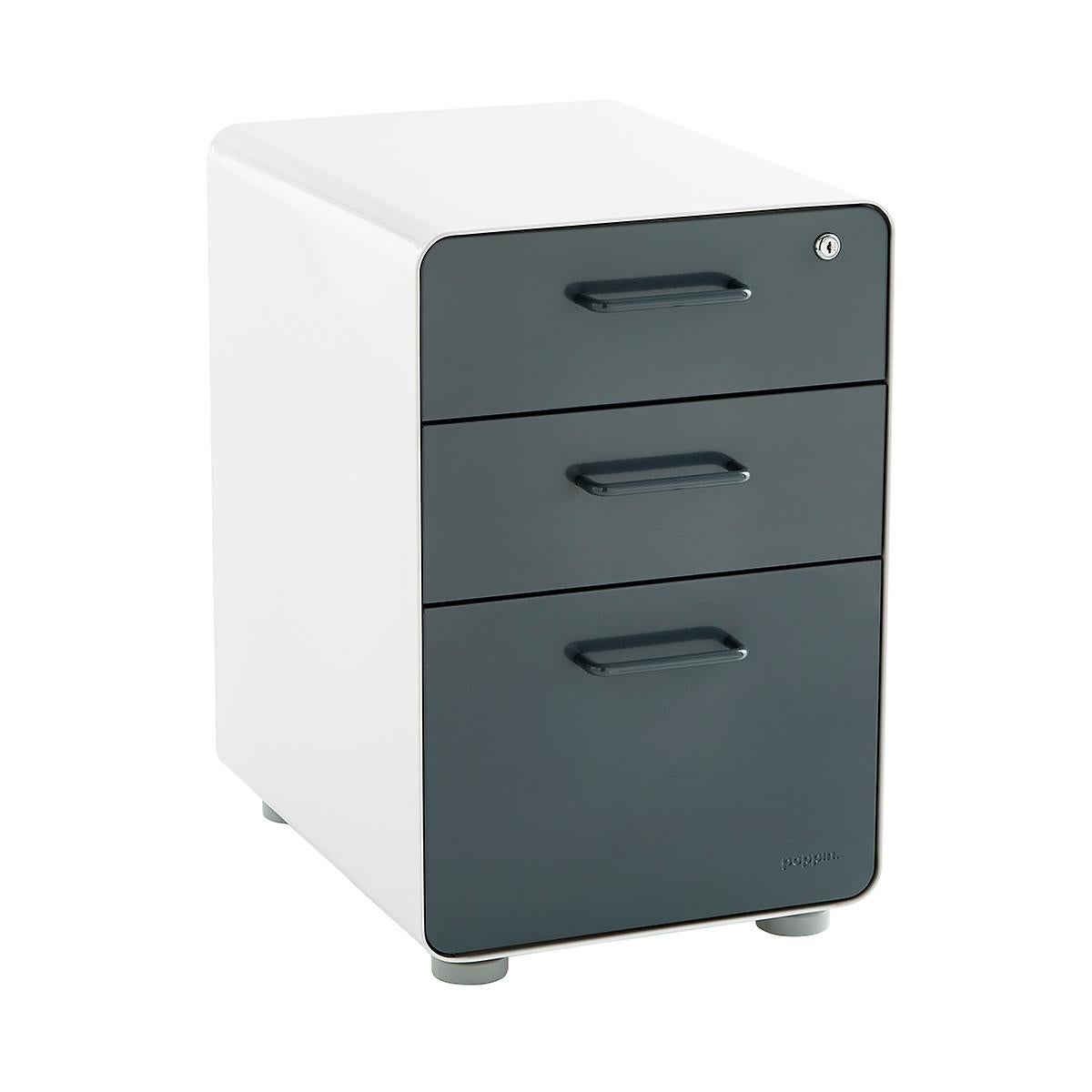 Poppin + Dark Grey 3Drawer Stow Locking Filing