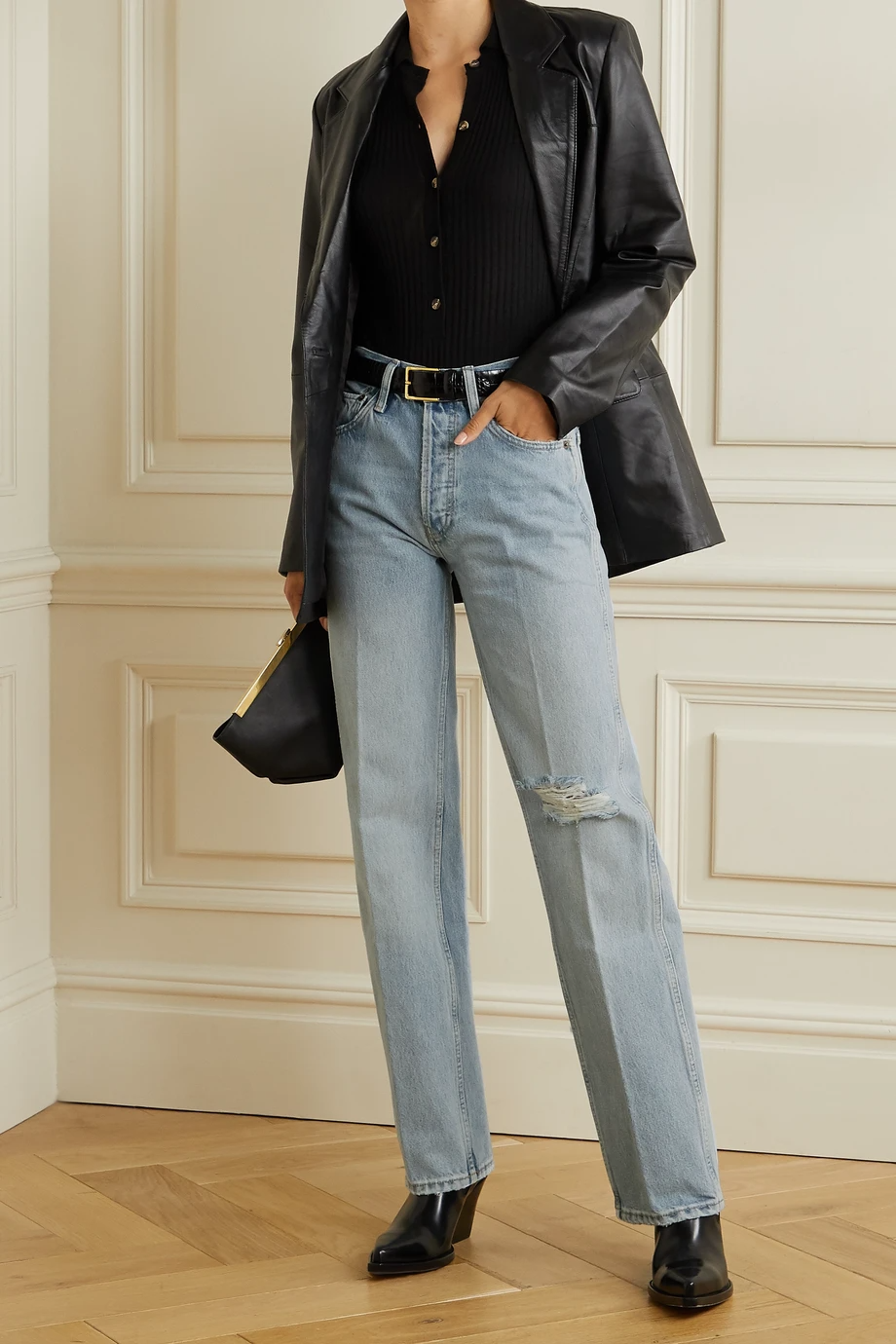 RE/DONE + ’90s Distressed High Rise Straight Leg Jeans