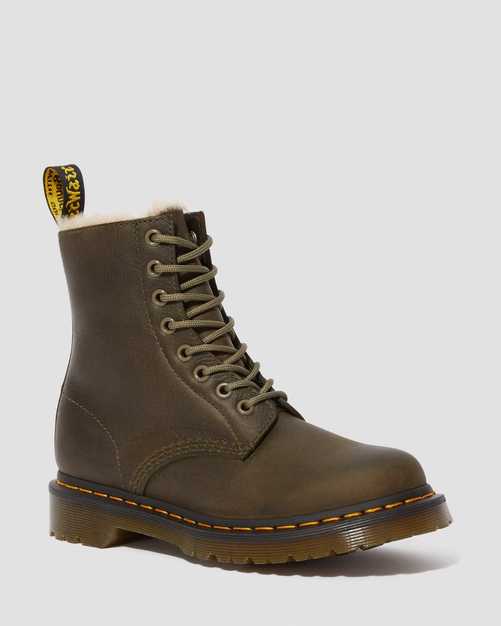 1460 serena leather faux fur lined combat booties