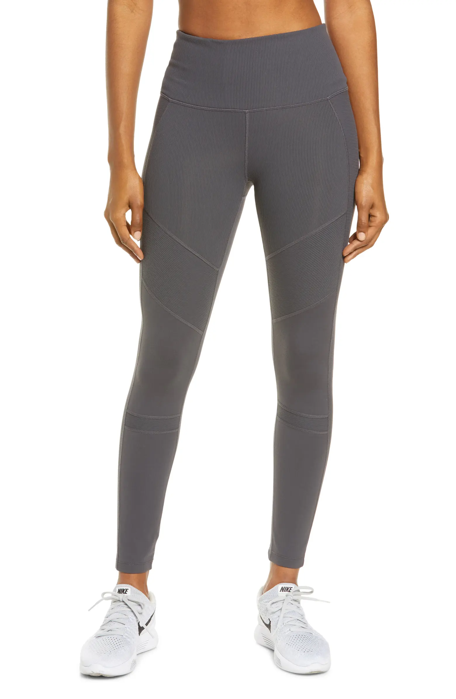 Zella + Moto Ribbed High Waist Ankle Leggings