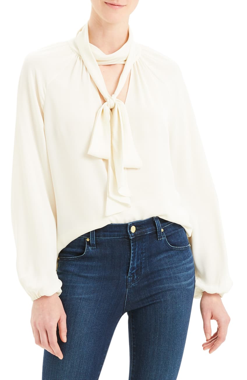 Theory + Tie Neck Silk Georgette Blouse