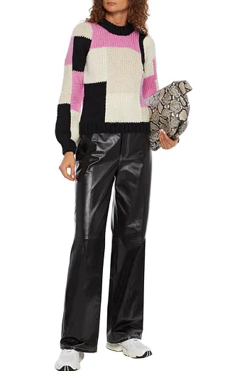 Ganni + Color-block merino wool and alpaca-bend sweater