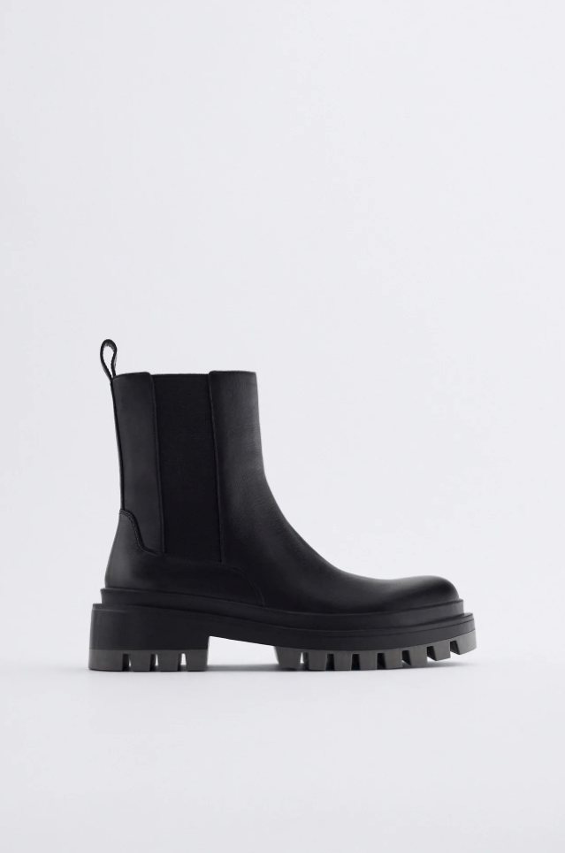 flat leather ankle boots with track sole zara