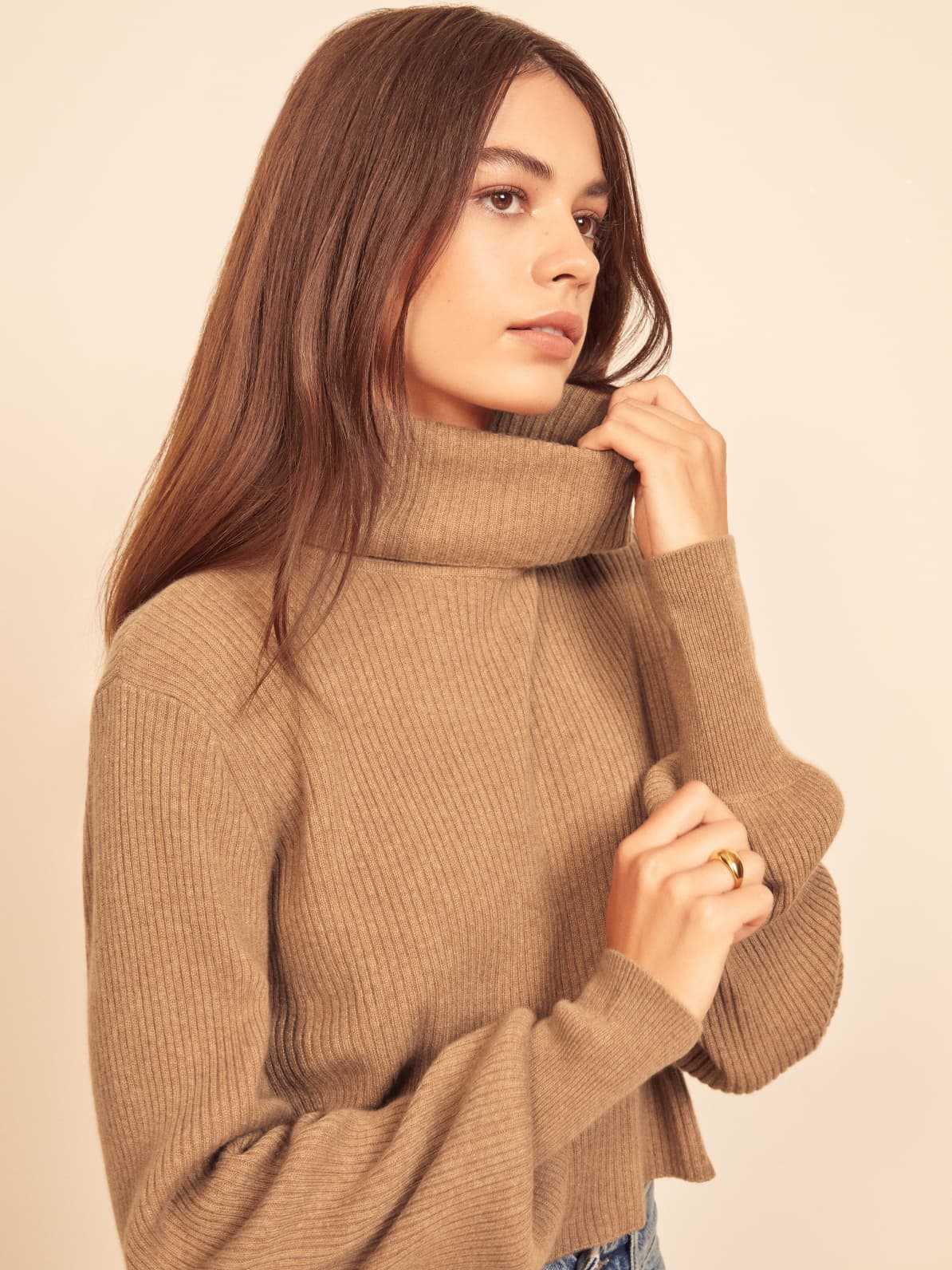 cropped camel sweater