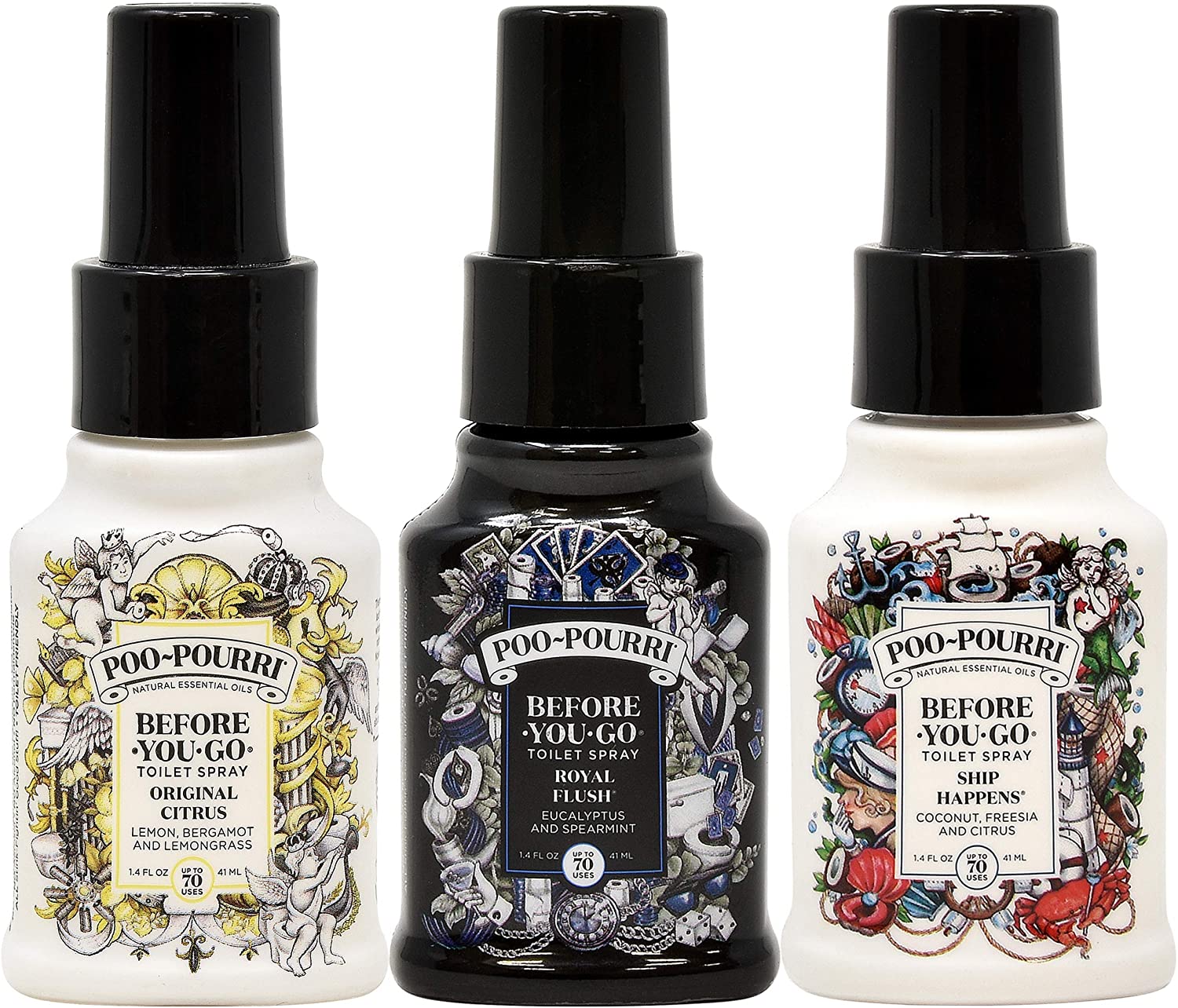 PooPourri + Before You Go Toilet Spray Original Citrus, Royal Flush and Ship Happens 1.4 Ounce
