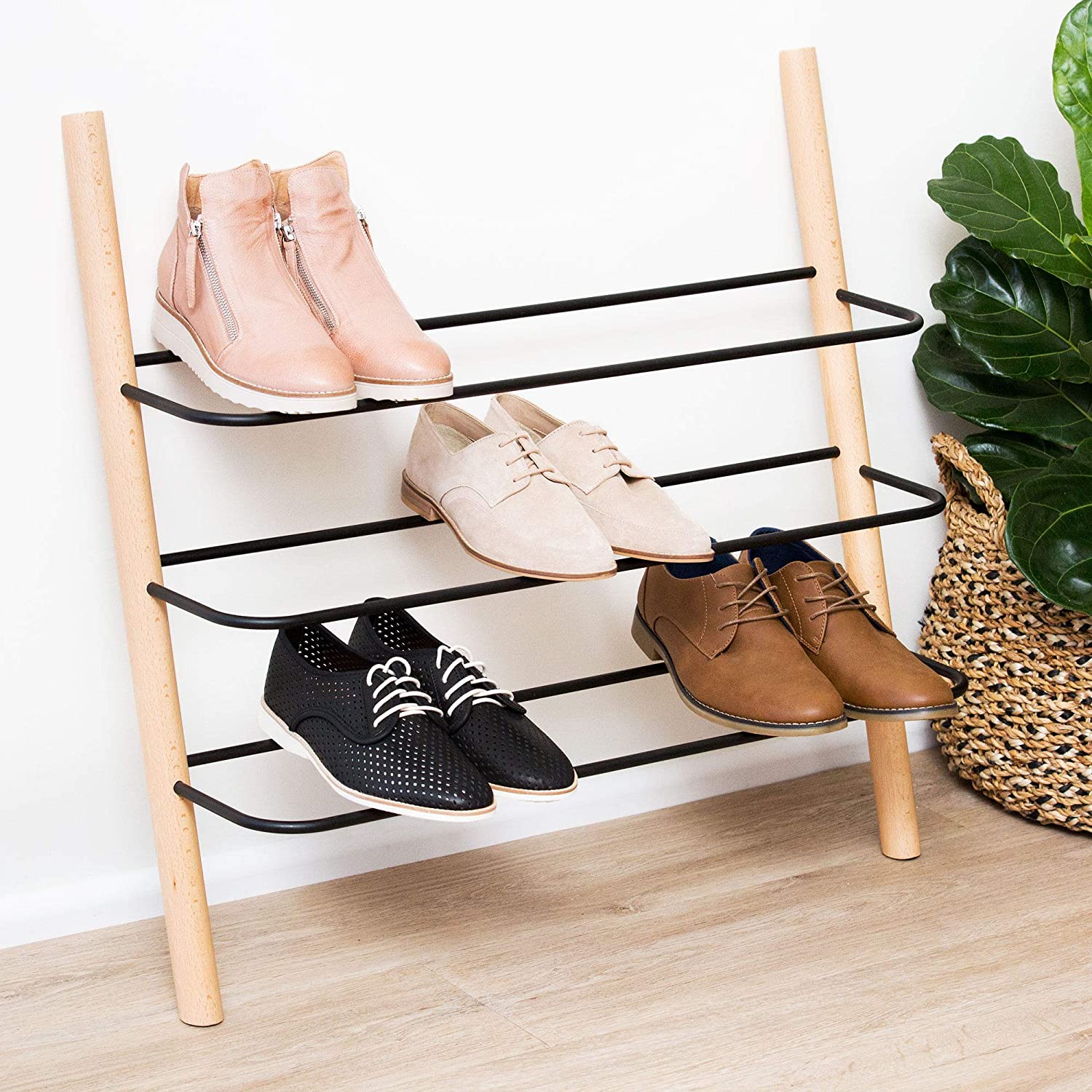 Eden & Co Store + Wooden Shoe Rack Organizer – (Beech, 3 Tier)