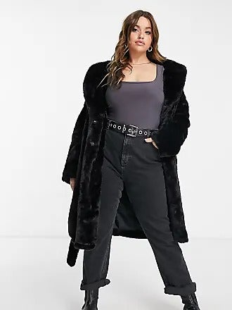 New Look Curve + Longline Belted Faux Fur Coat In Black