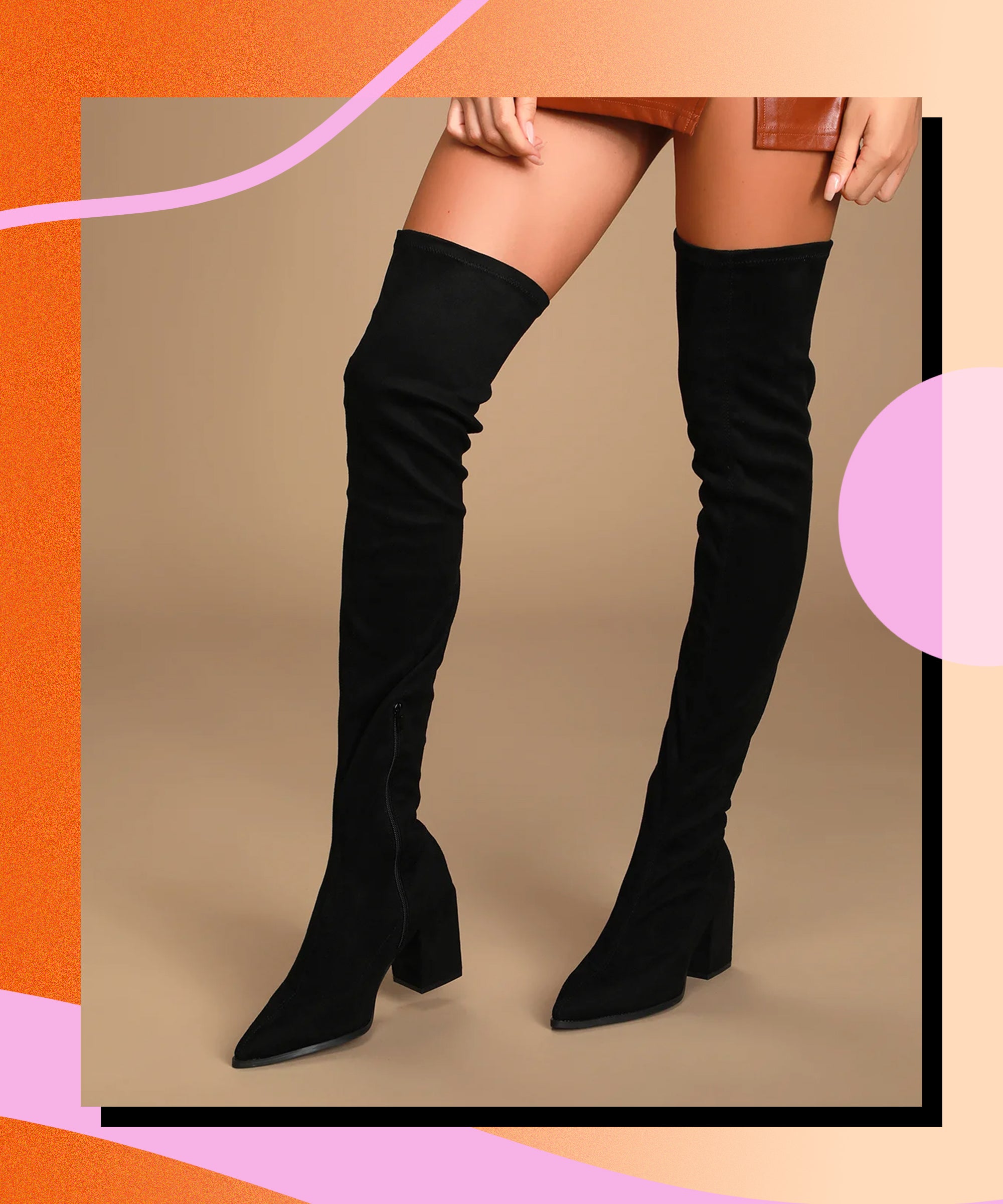 Saint Jemima Black Stretch Suede Kitten Heel Knee High Boots – SaintG India