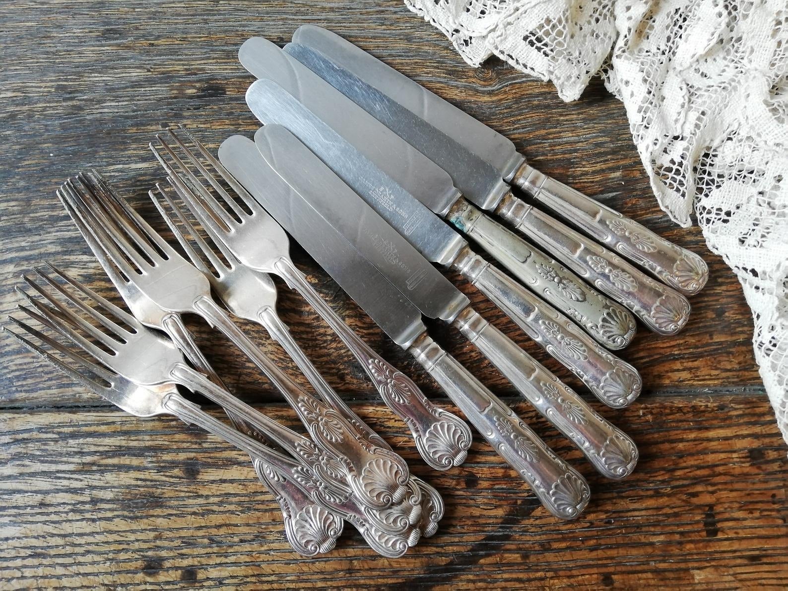 Vintage + 12Piece Kings Pattern Knife & Fork Set