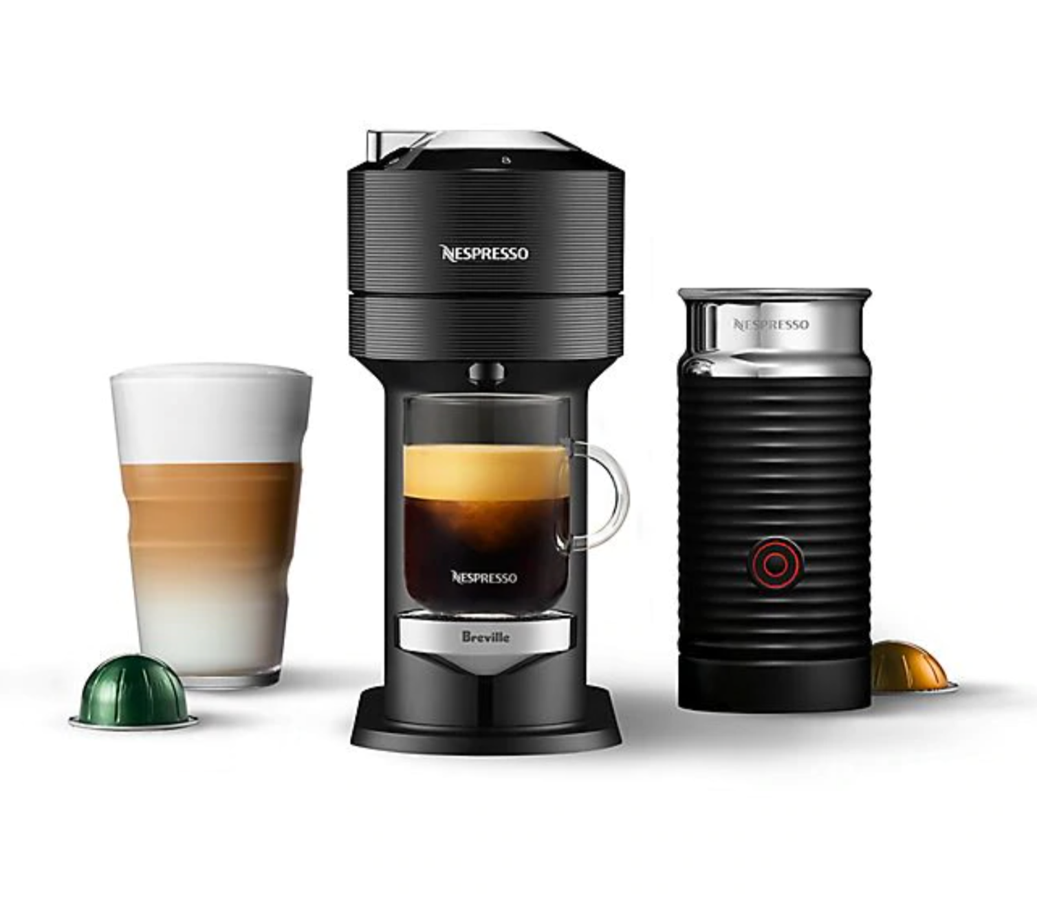 Nespresso + Premium Coffee & Espresso Maker by Breville w/ Milk Frother