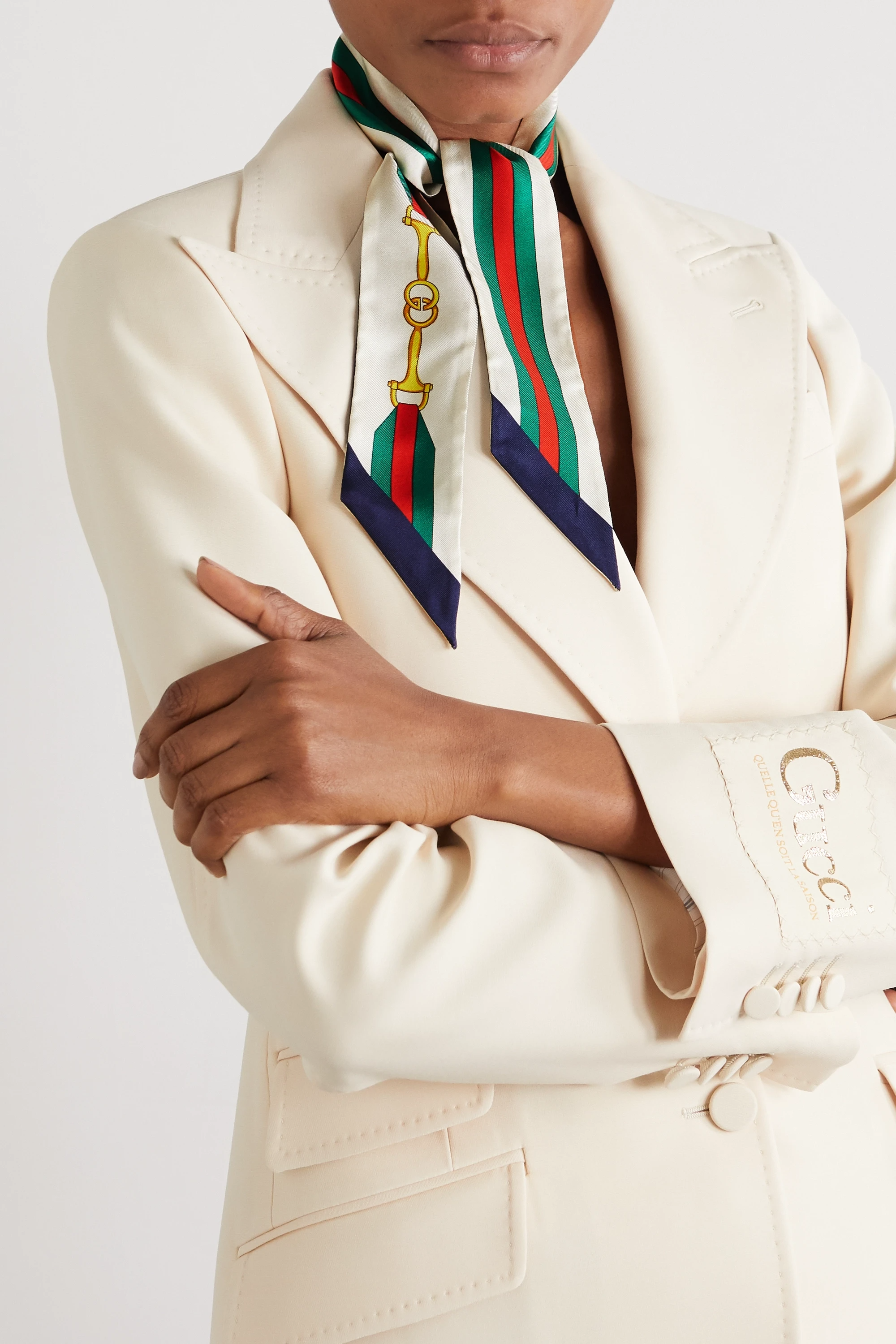 Gucci Giraffe Heritage Silk Twill Blouse in White –