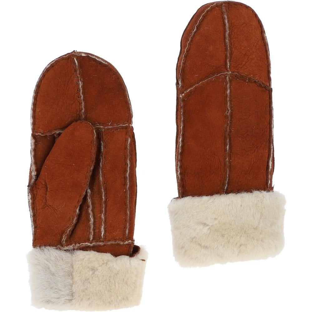 Leather Company + Womens Leather Sheepskin Mittens Tan