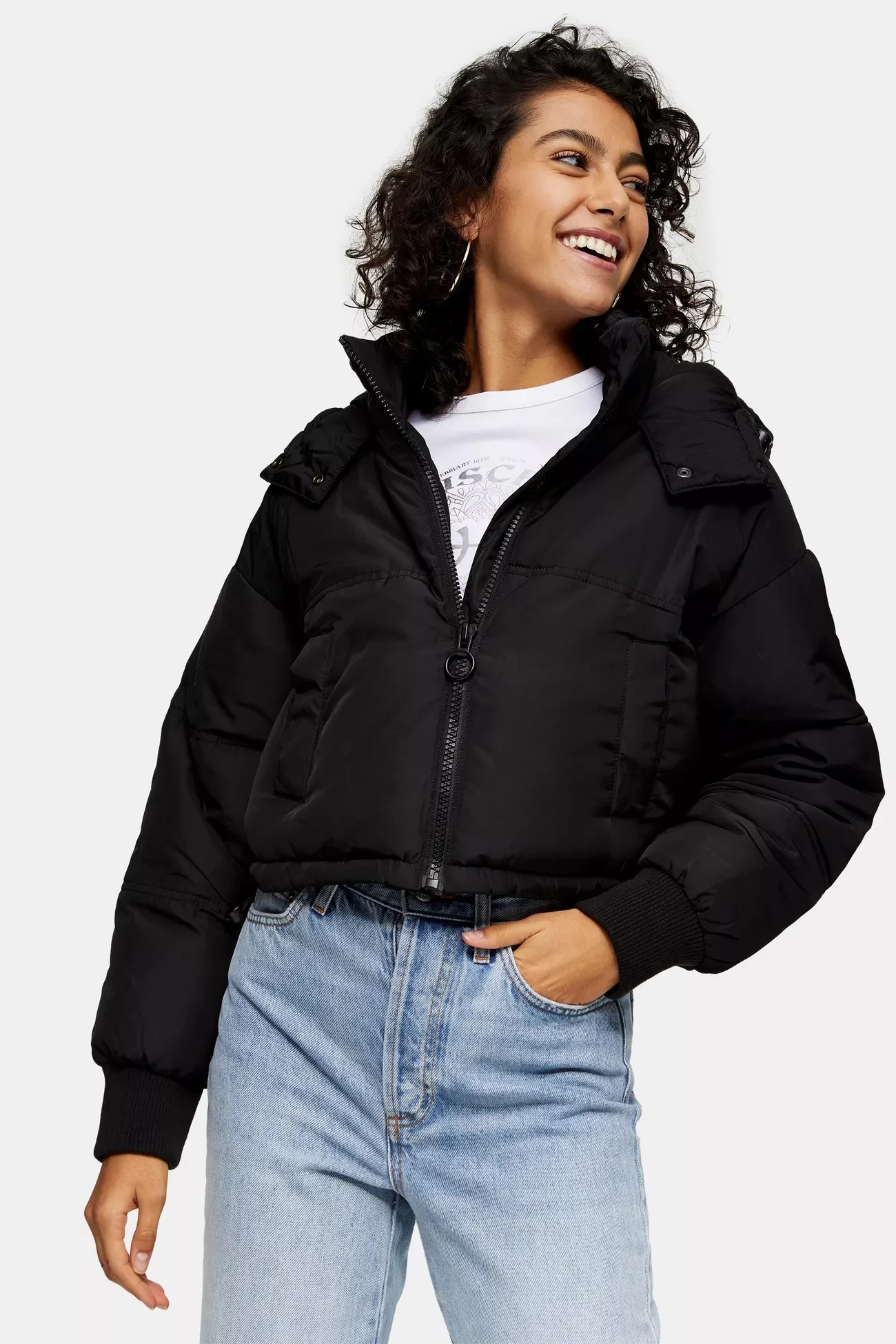 Black cropped padded puffer jacket hotsell