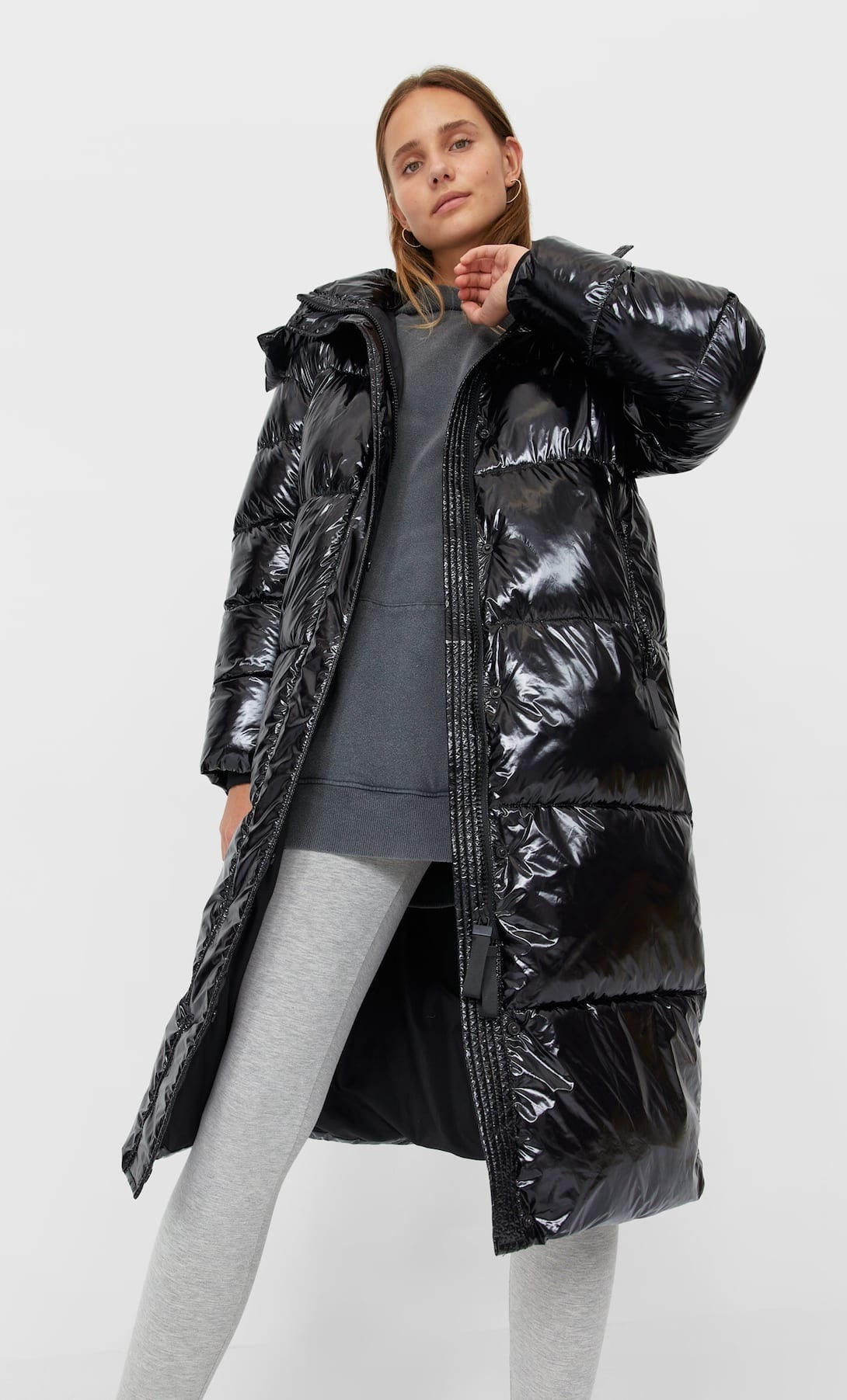 Stradivarius + Shiny puffer coat