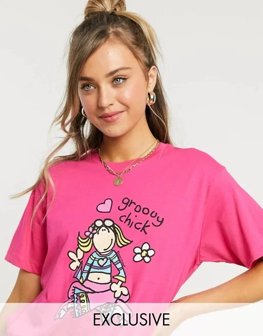 Daisy Street + Daisy Street Relaxed T-shirt With Groovy Chick Print