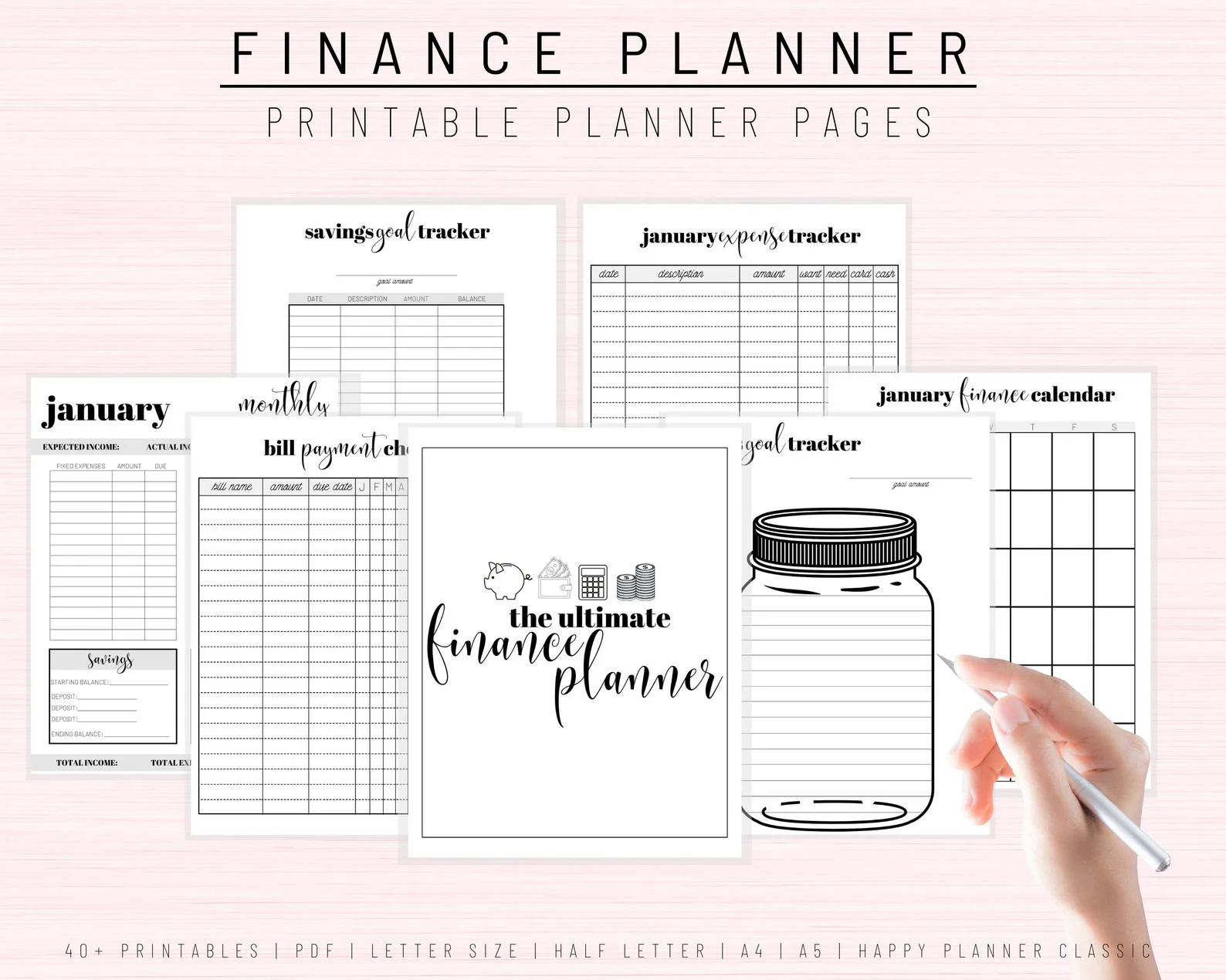 PrettyPinkPlanners + Printable Financial Journal, Budget Planner