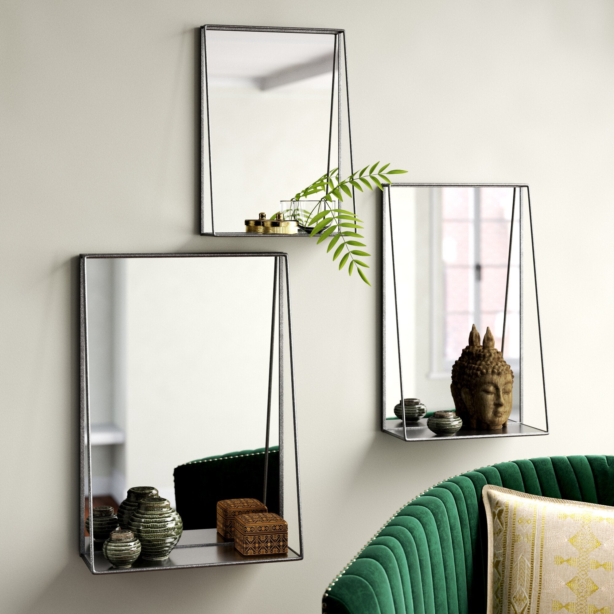 Joss & Main + 3 Piece Vara Rectangular Metal Industrial Accent Mirror Set