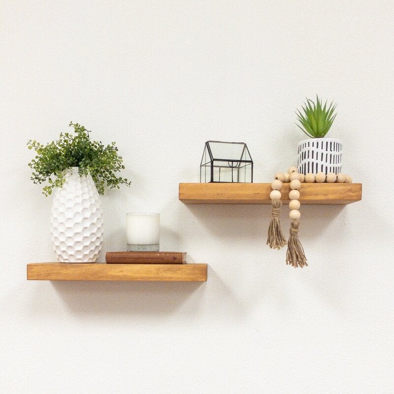 Gracie Oaks + Evonne Pine Solid Wood Floating Shelf (Set of 2)