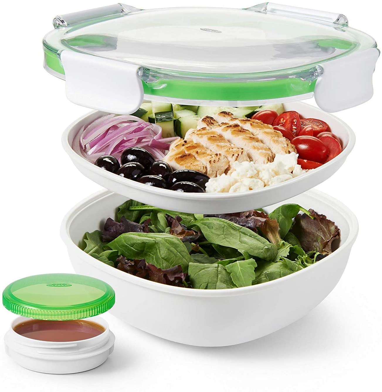 Easylunchboxes - Salad To-Go Containers - Reusable Bowl with Built-in, Leak-Proof Dressing Cup for Salad, Pasta, Cereal, Rice & More - Great for