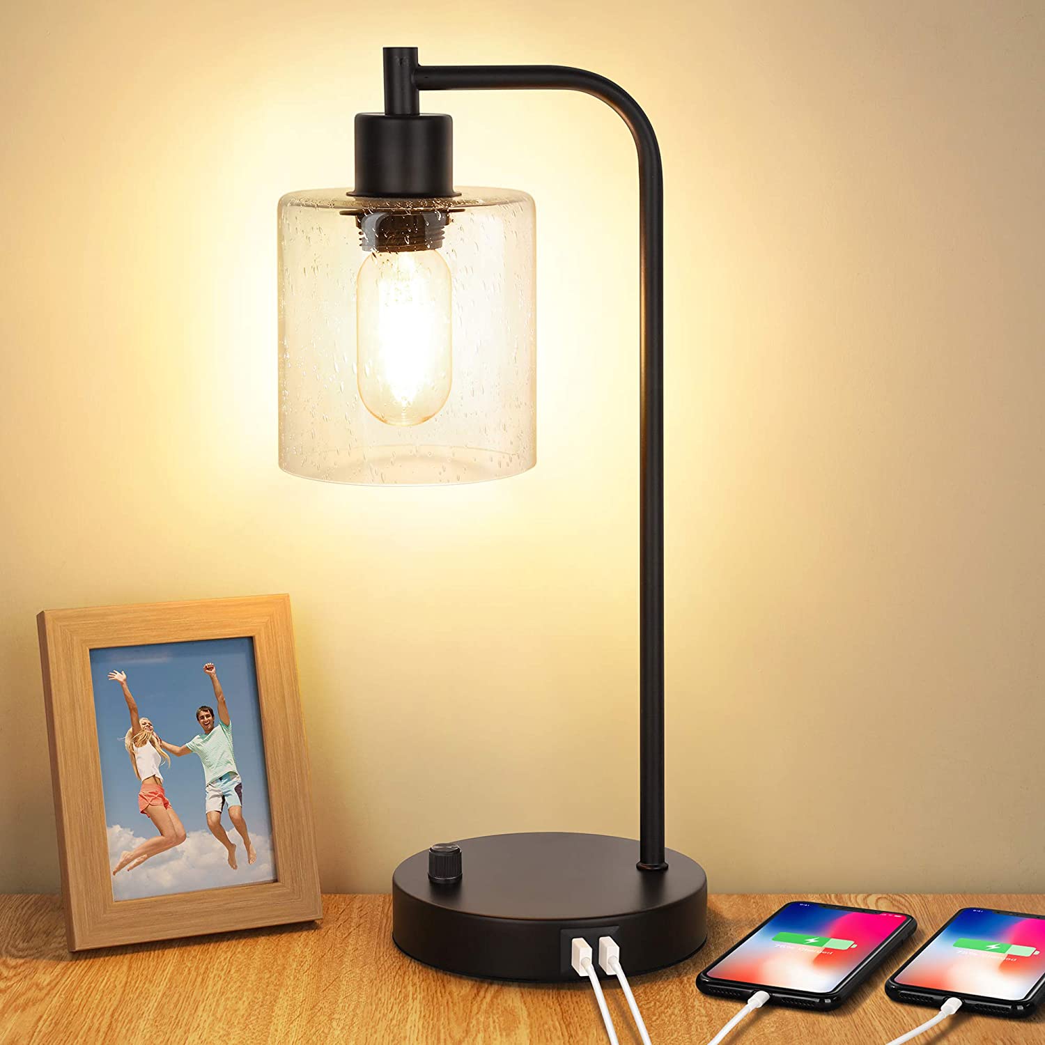 MAXvolador + Industrial Table Lamp with 2 USB Ports