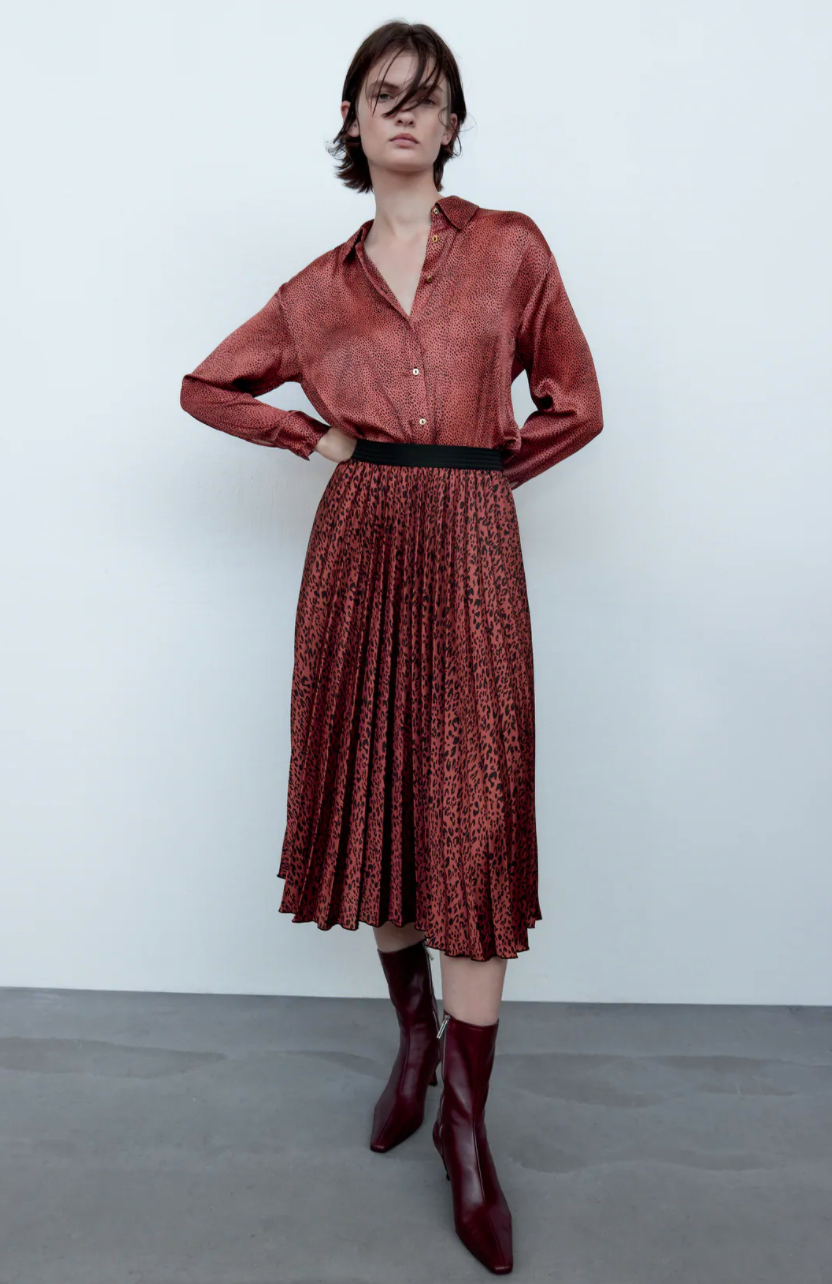 Zara burgundy hotsell pleated dress