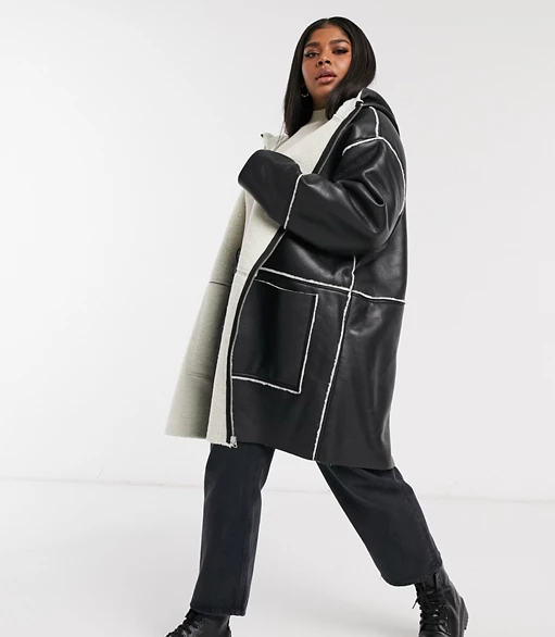 ASOS DESIGN + Curve Shearling Parka With Borg Detail