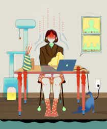 Illustrated person working at home, nervous for an interview.