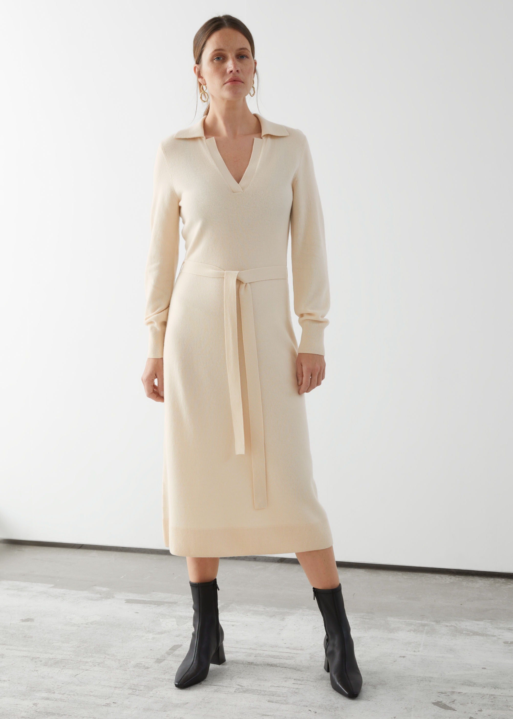 & Other Stories + Belted Wool Knit Polo Midi Dress