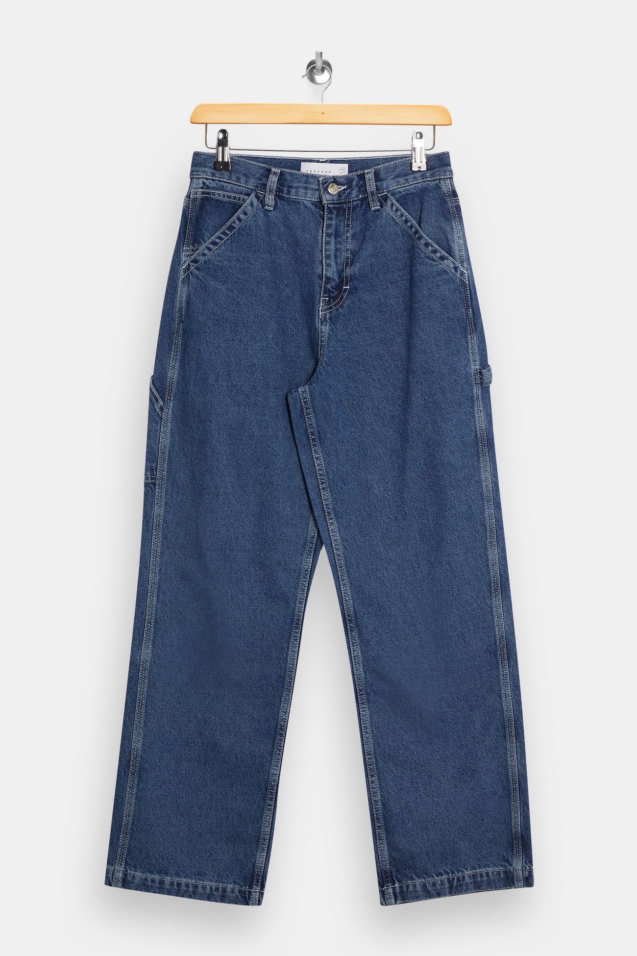 Topshop + Petite Mid Blue Carpenter Straight Jeans