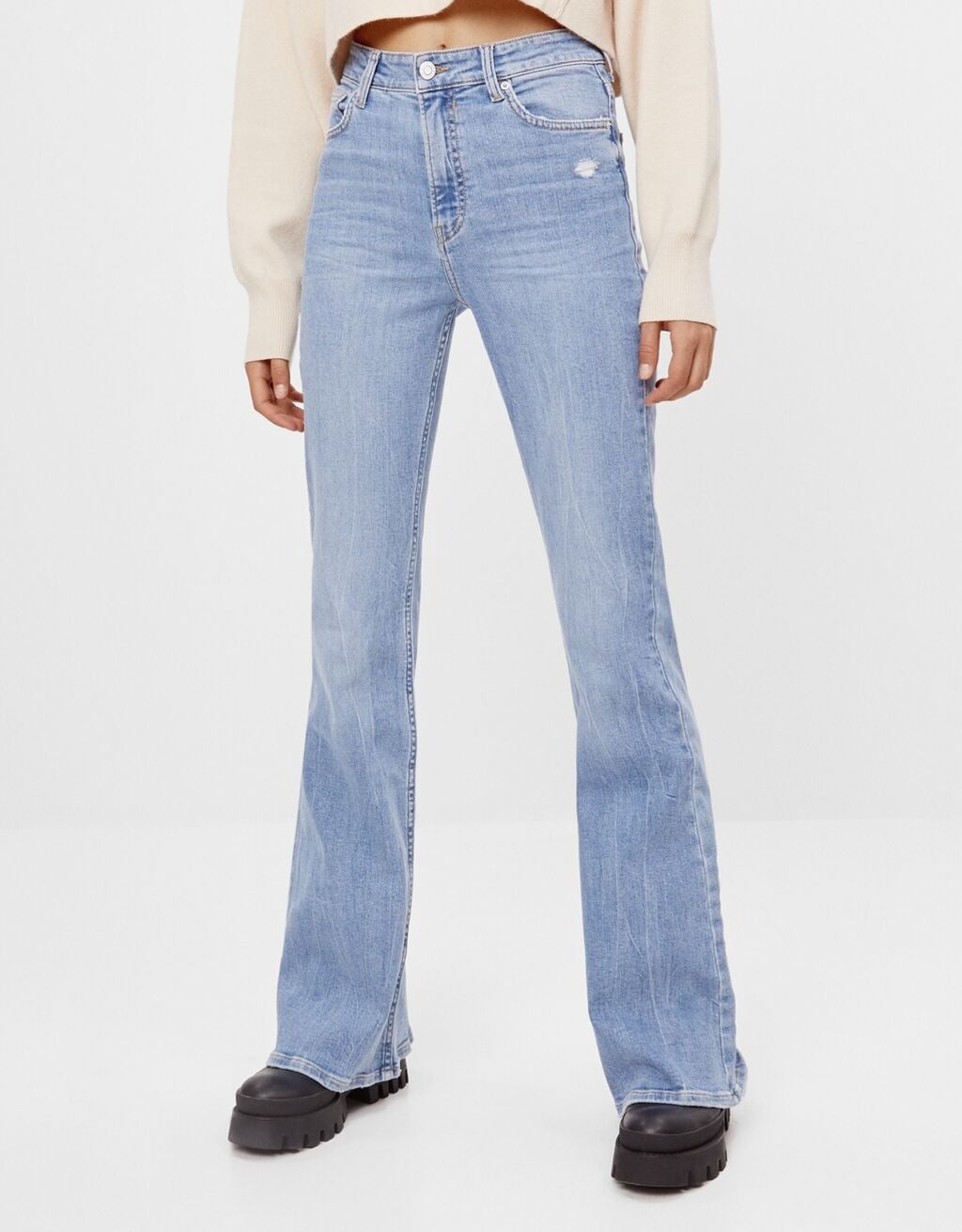 bershka baggy raw hem jean in blue