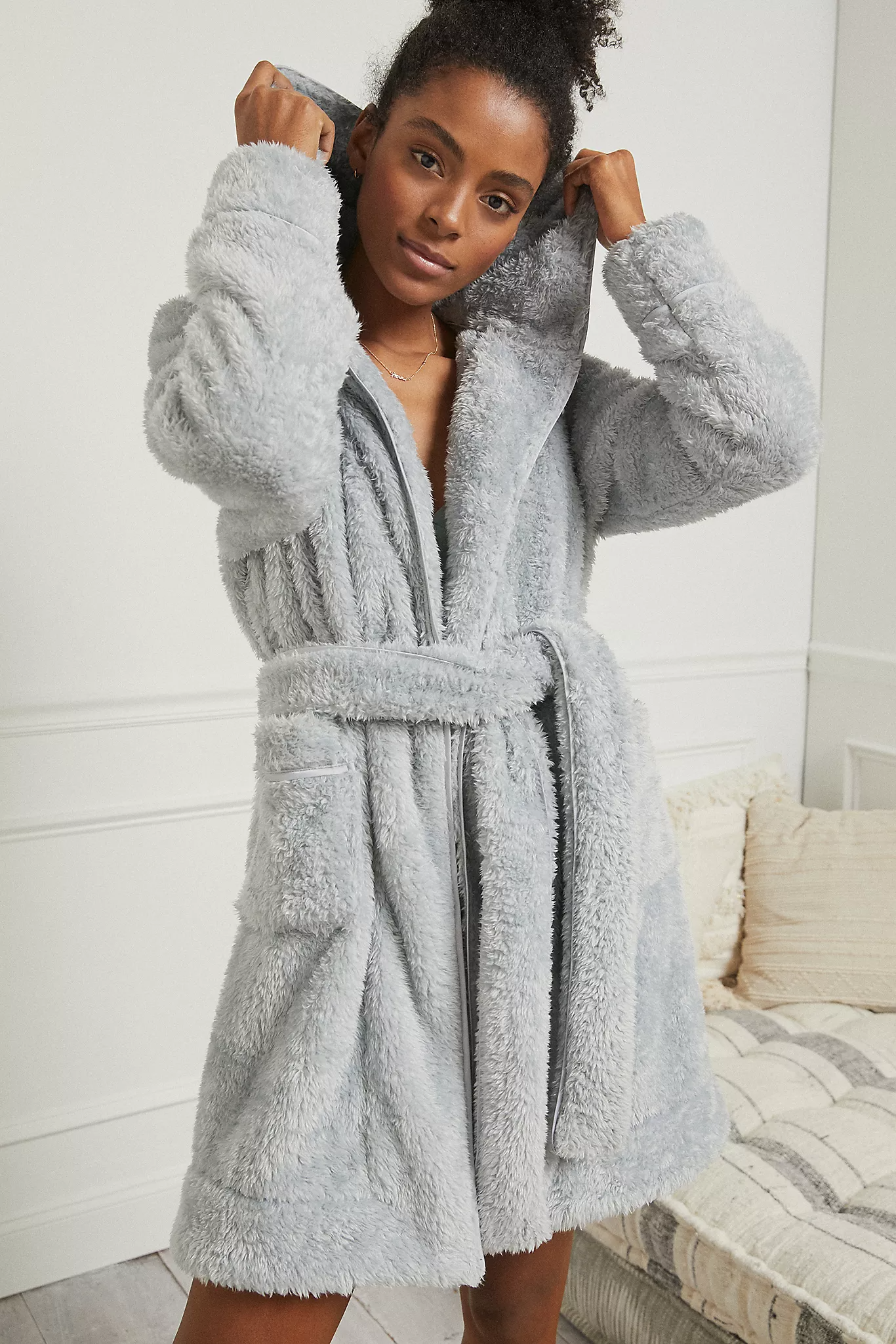 Sherpa robe top with hood