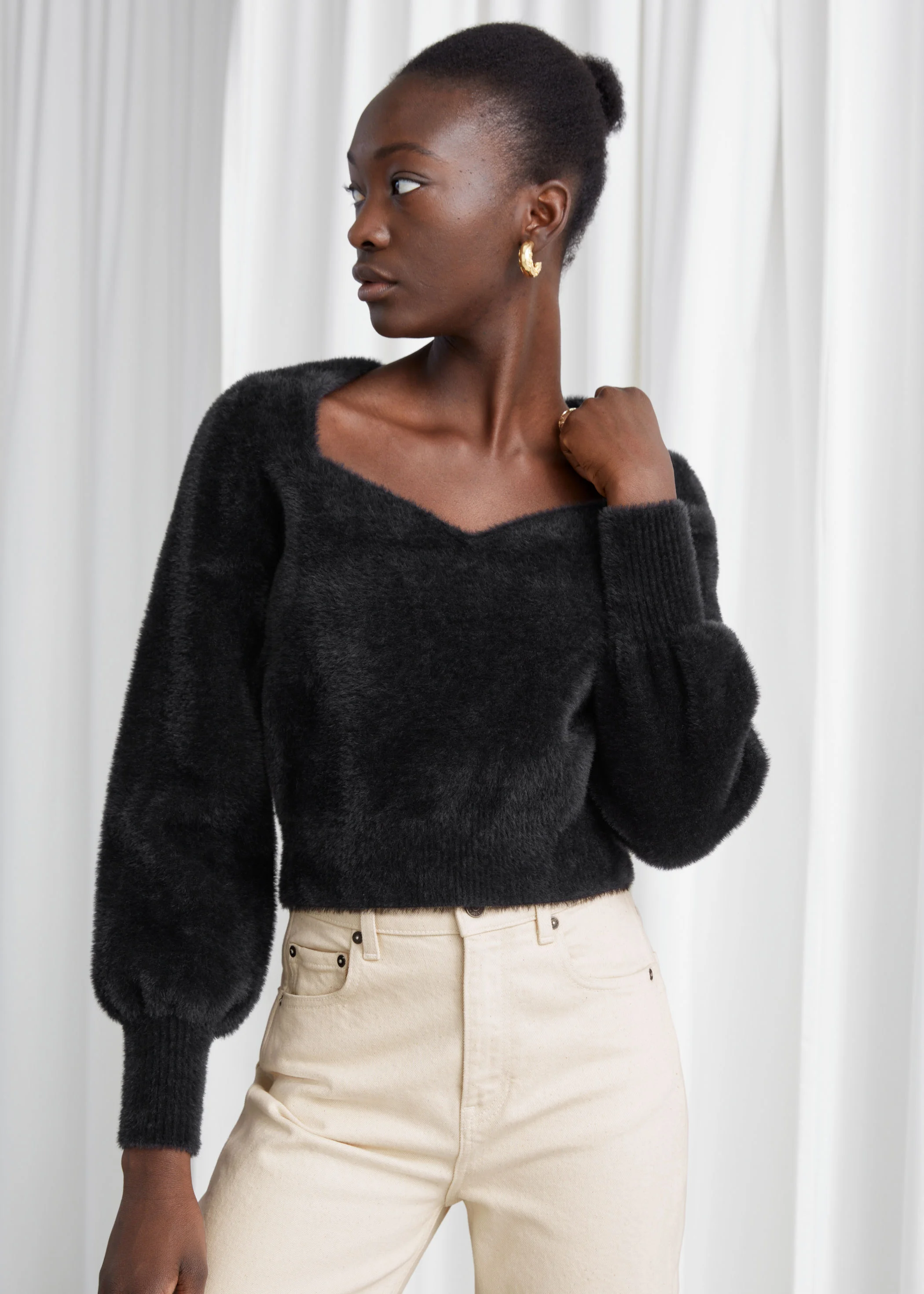 Other Stories Cropped Sweetheart Neck Sweater