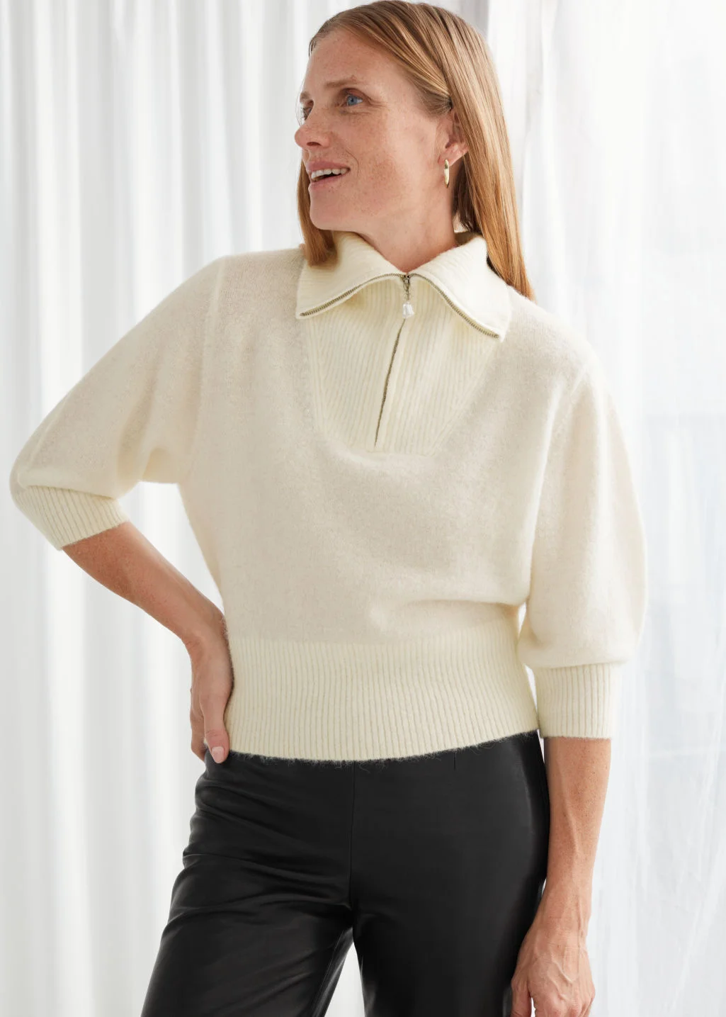 & Other Stories + Fuzzy Zip Collar Knit Top